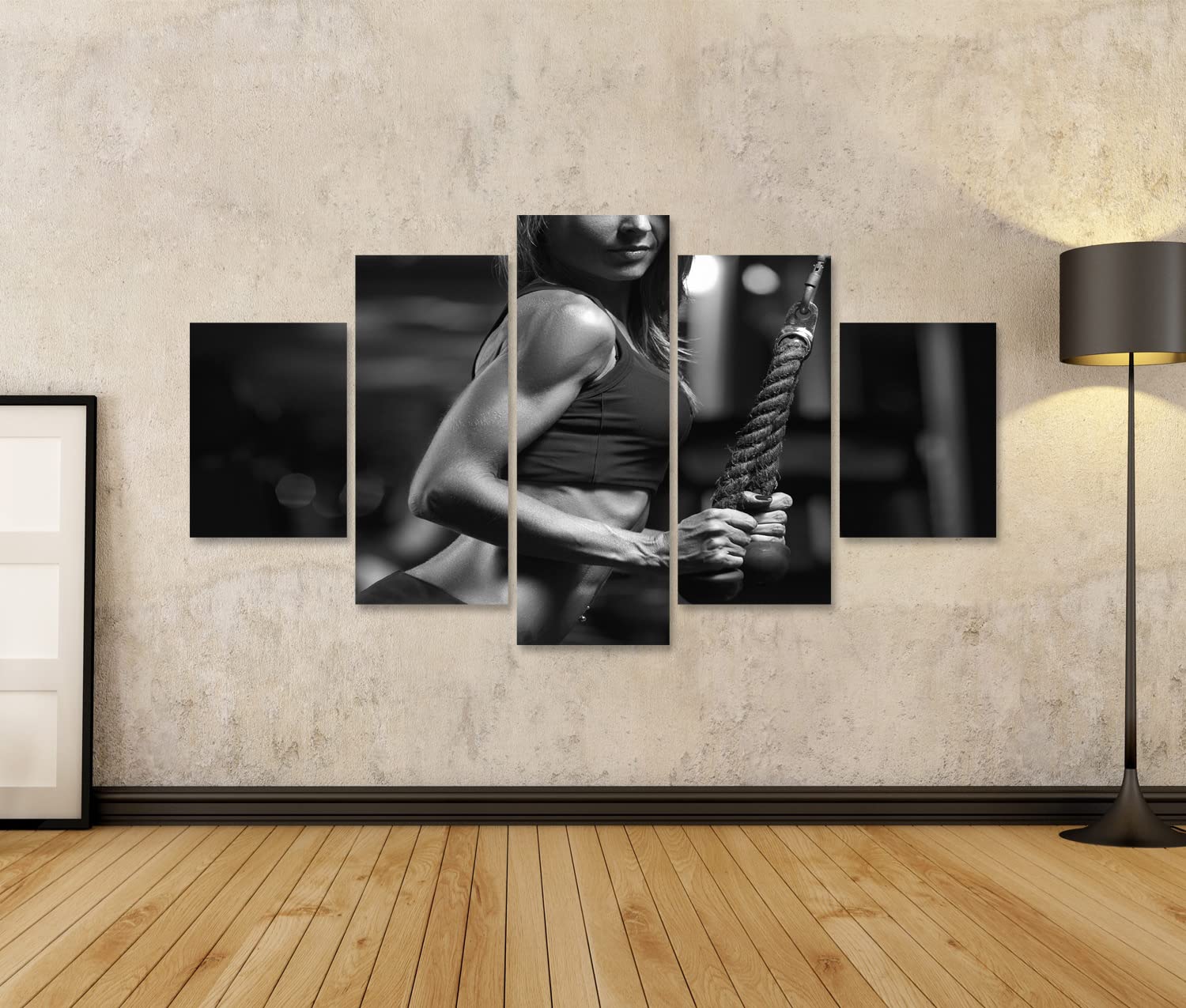 islandburner Quadro Moderno Donna di Fitness Foto in Bianco e Nero in Palestra Giovane Donna Facendo Esercizi di Fitness in Palestra. Stampa su Tela - Quadri Moderni HGP-MFP