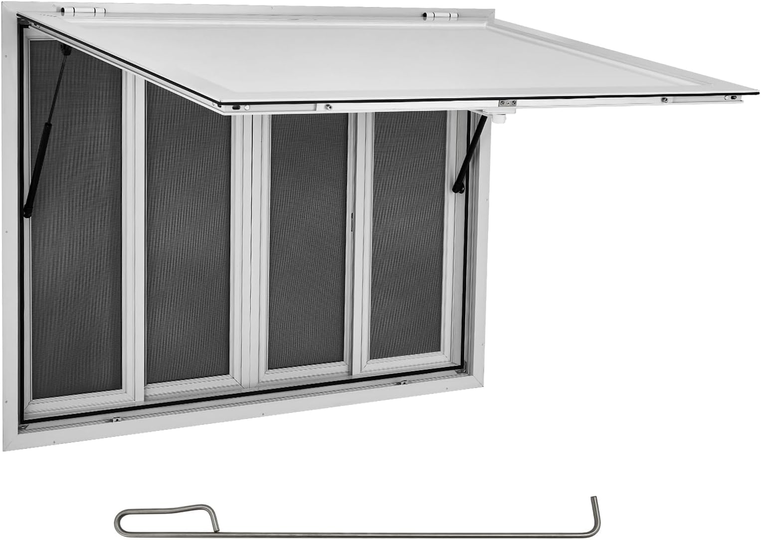 60" W x 36" H Aluminum Concession Window, Food Truck Service Window with 4 Horizontal Sliding Screen Windows, Awning Door & Drag Hook, for Food Trucks and Concession Trailers
