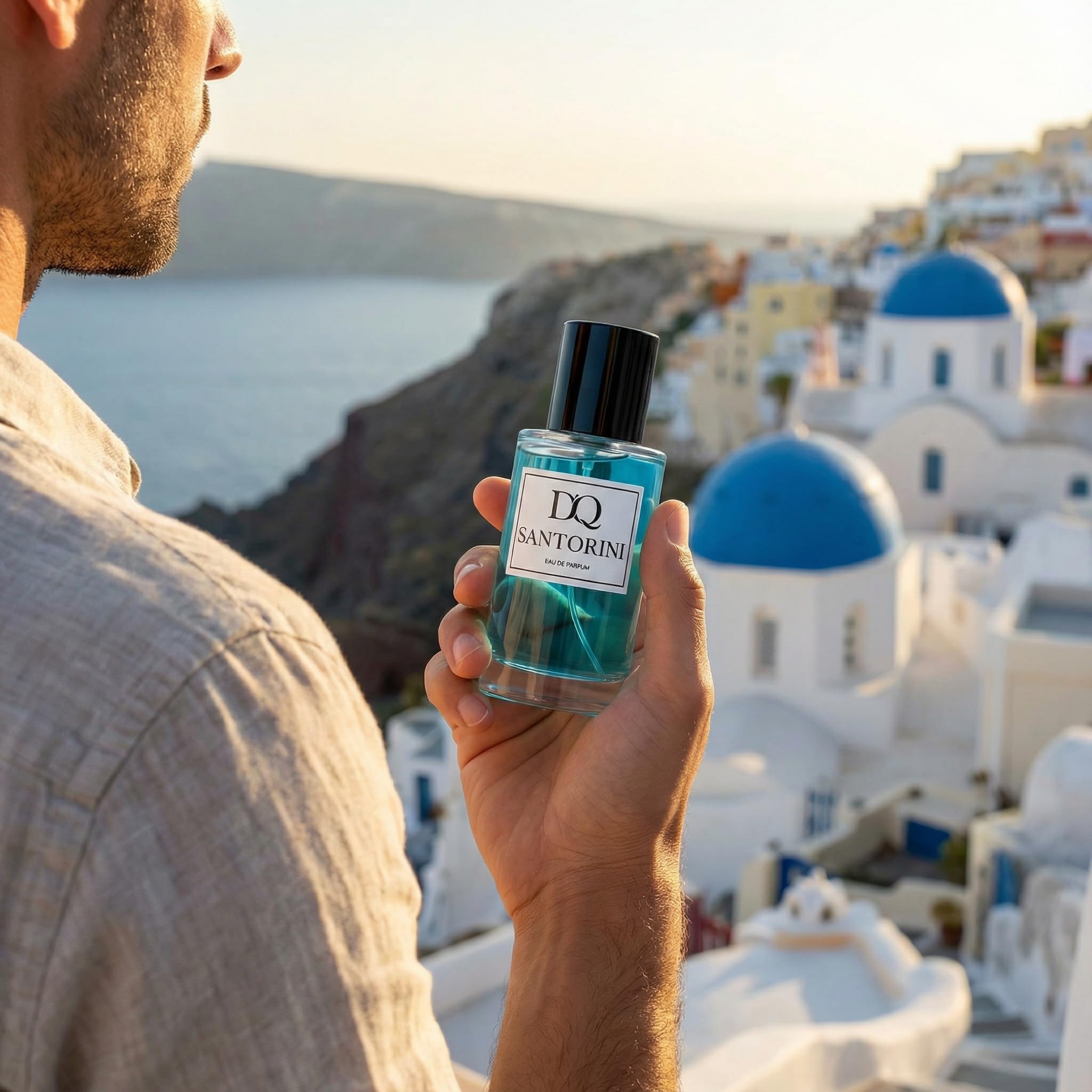 D'QAR Santorini Eau de Parfum 50 ml – Frischer Sommerduft mit Bergamotte, Zitrone & mediterranen Noten – Unisex Parfum für Damen und Herren