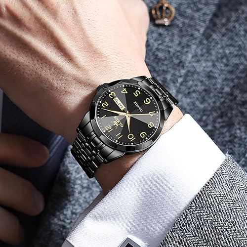 Miniatura 3 de OLEVS Reloj para hombre Simple Business Dress Analógico de acero inoxidable impermeable luminoso con fecha fácil de leer Reloj de pulsera para hombre