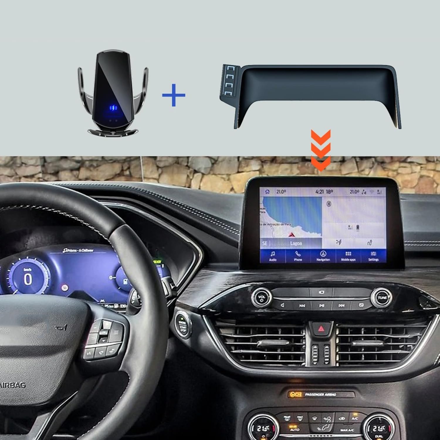 Soporte Movil Coche para Ford Kuga MK3 ST-Line 2019-2022, Soporte de teléfono para automóvil, Pantalla de 8,0 Pulgadas, Soporte de navegación Fijo, Soporte de Carga