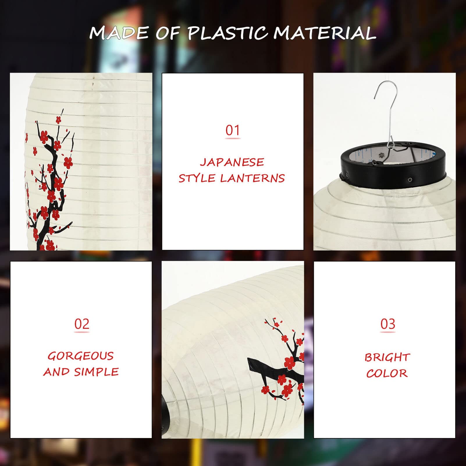 Uonlytech Plum Japanese Paper Japanese Silk Ramen bar Traditional Chinese Plum Silk Japanese Lights Sushi lamp Silk Cloth Halloween