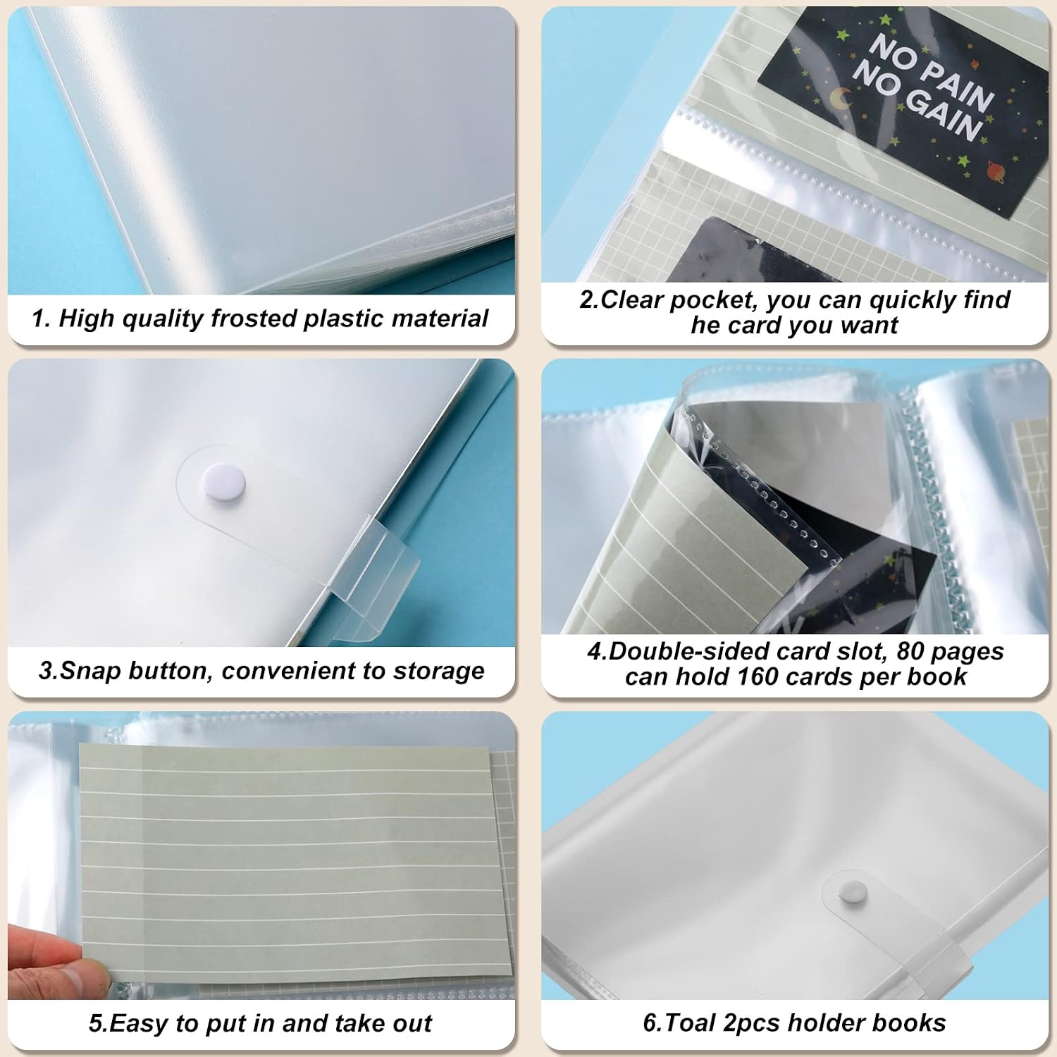 Eaasty 2 Pack 3x5 Index Card Holder Organizer 320 Cards Clear Binder for Flashcard, Notecard and Recipeplastic Sleeves Indexcard Booklet Folder
