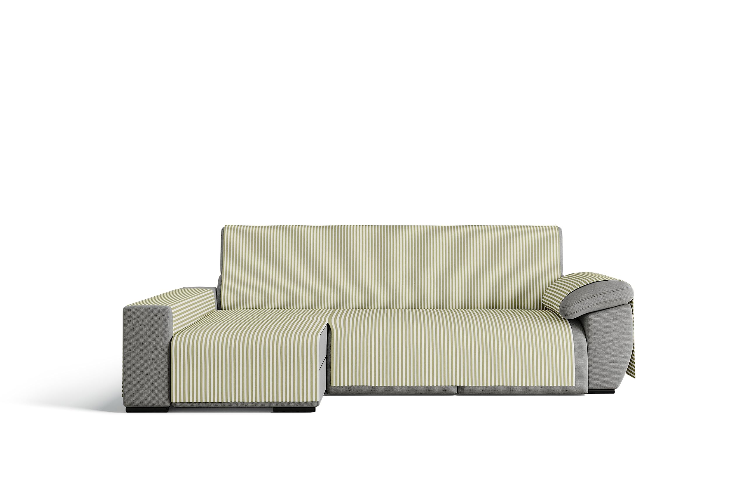 GAMUSI Sofa Cover – Practical Cotton Chaise Longue 240 cm Left (up to 270 cm Wide) – Green Stripe