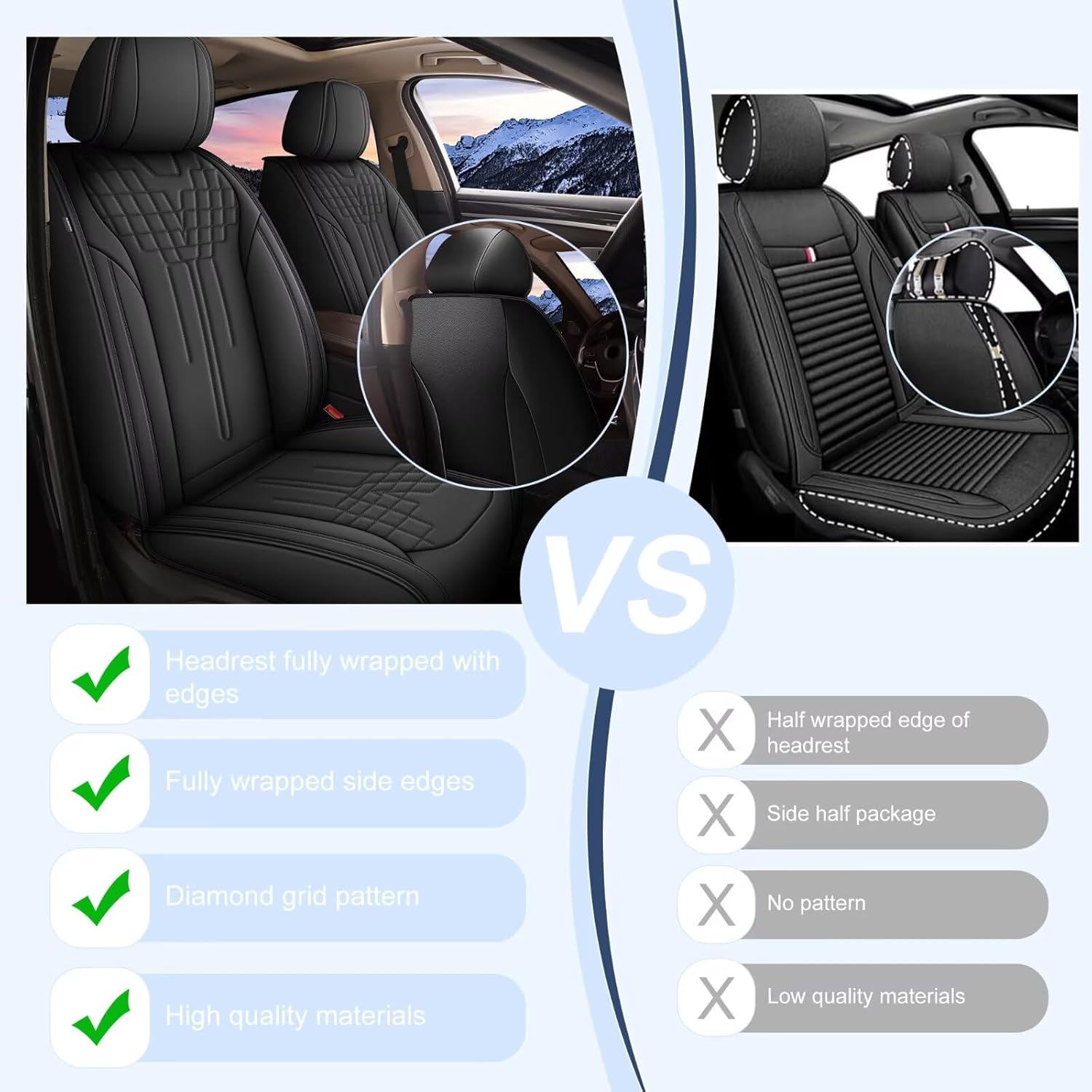 TTX LIGHTING 2 Front Seat Covers Fit for Vw/Volkswagen Tiguan 2009-2024 2025 Automotive Seat Covers Waterproof Faux Leather Seat Cushions Protector Compatible with Airbag(2 Seats,Black)