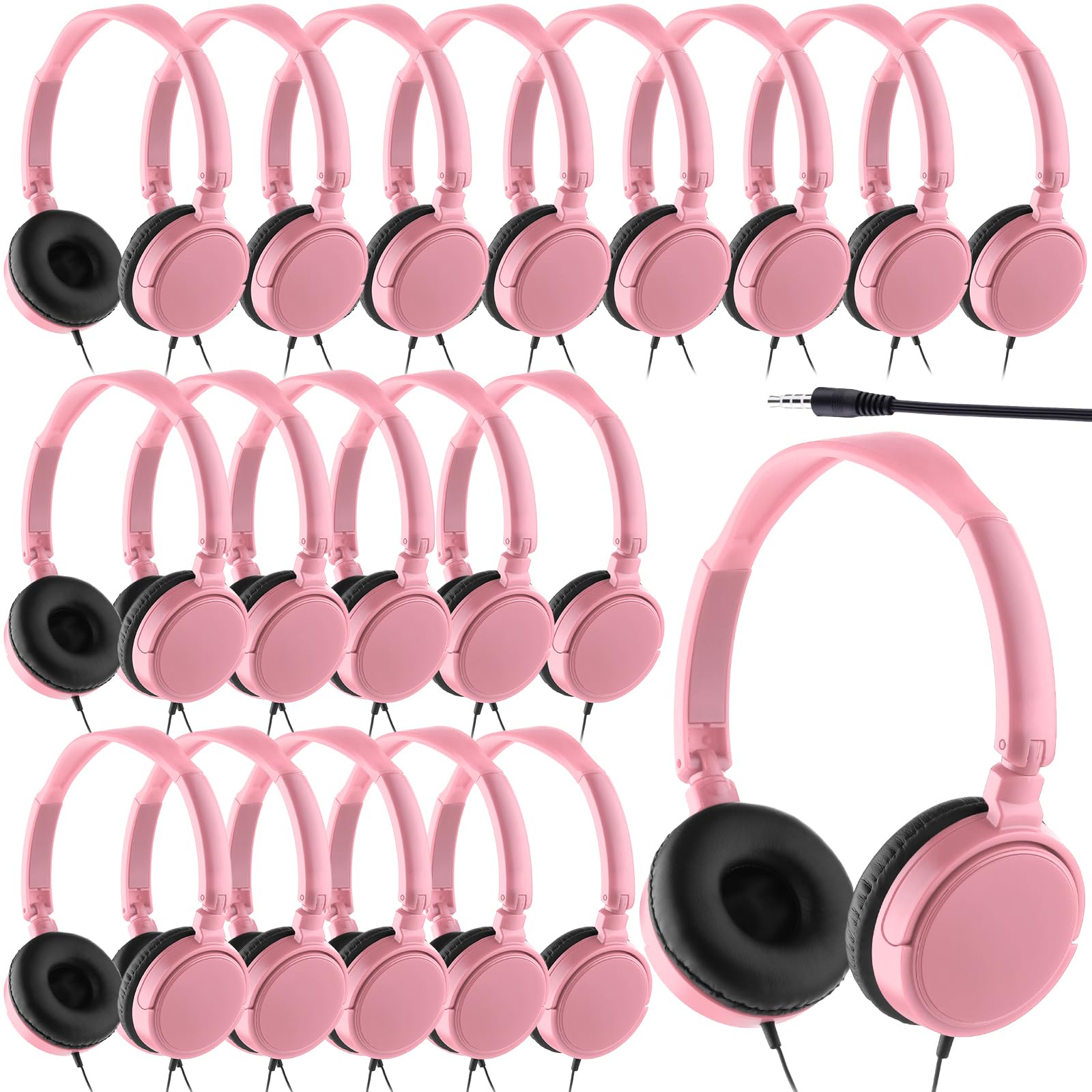 Yunsailing 18 Pack Classroom Headphones Bulk, Wired Headphones,Pink