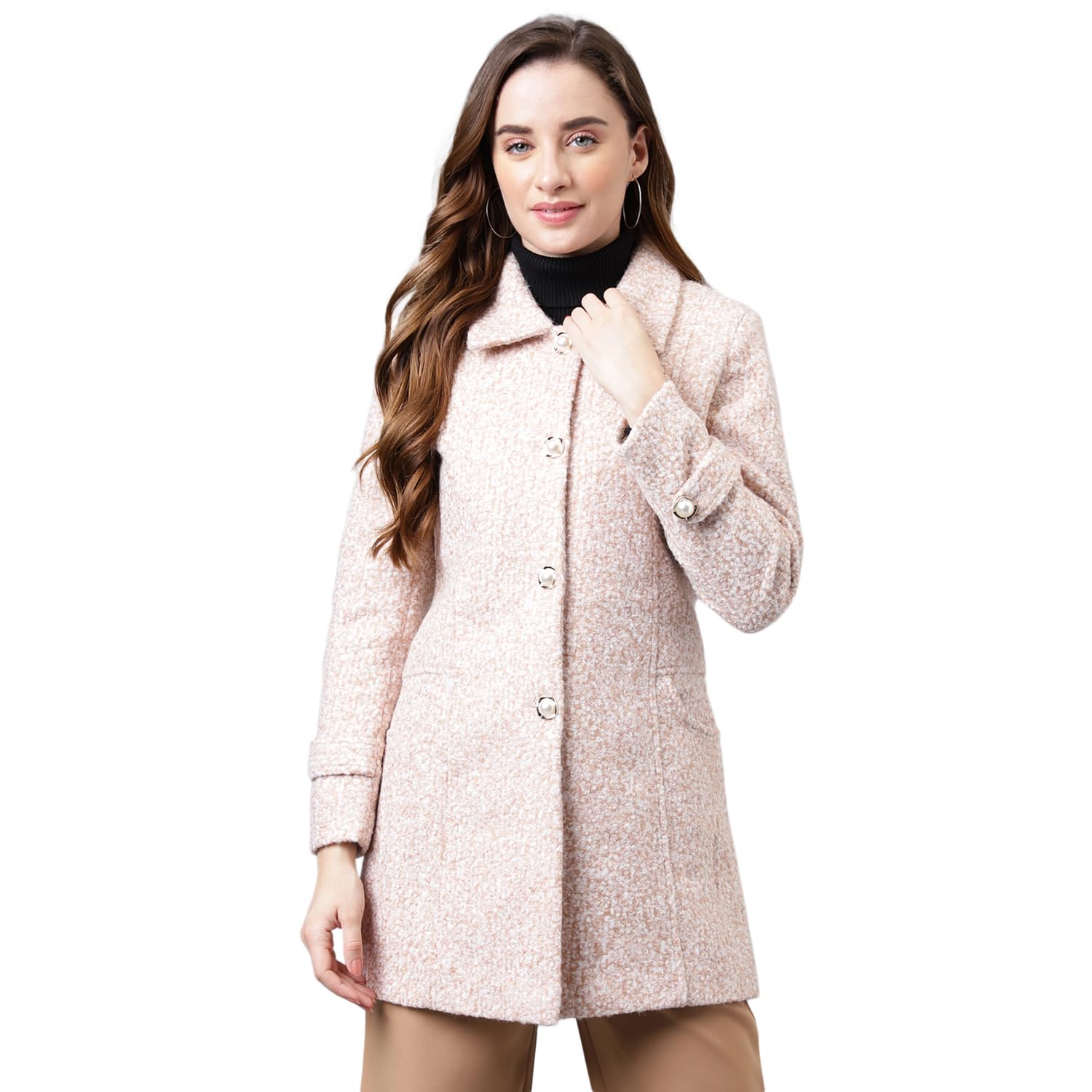 latin quarters Women's Beige Solid Full Sleeve Over Coat Jacket-picture-10