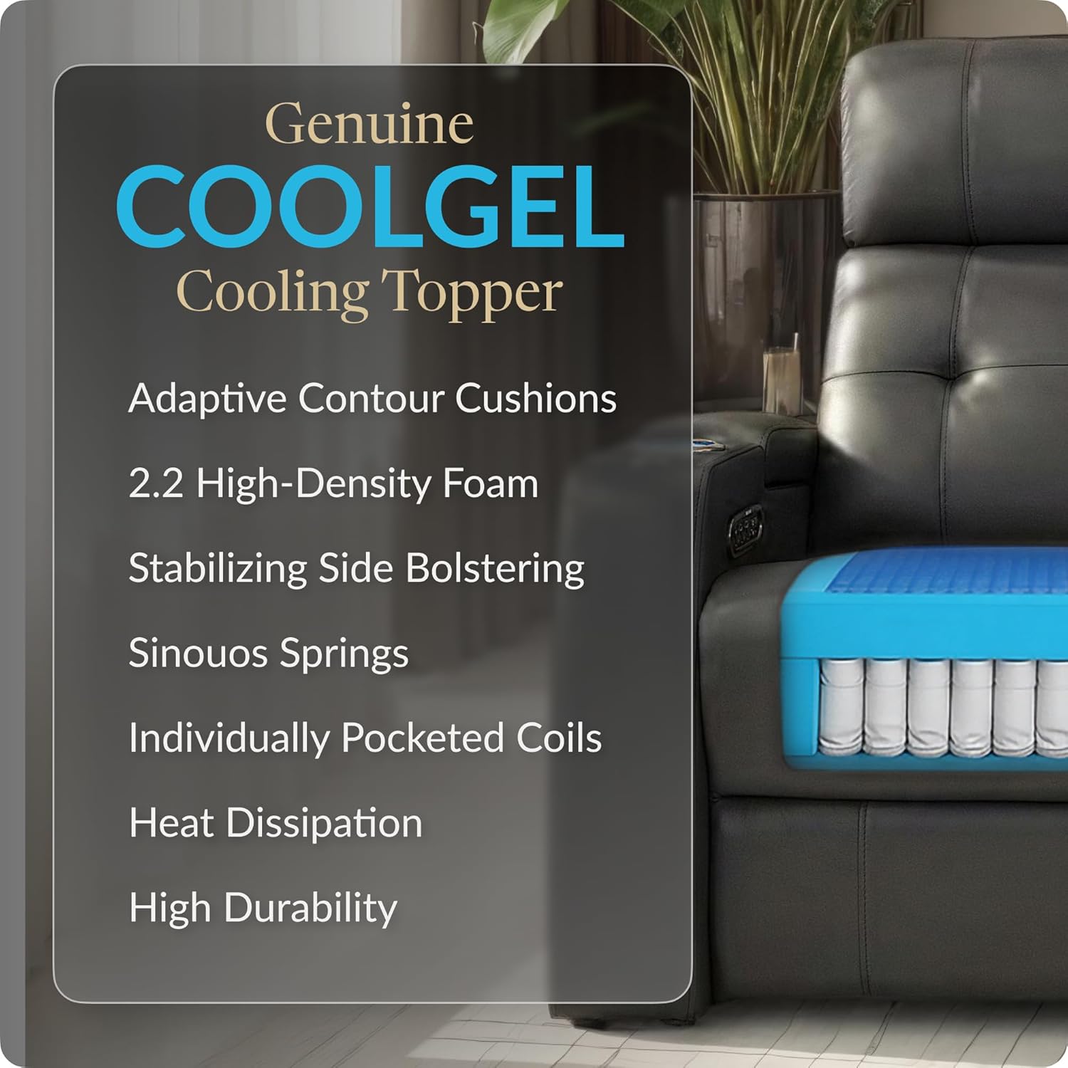 Seatcraft Kodiak Zero-Gravity CoolZero Italian Leather Home Theater Seating, Powered Headrest, Powered Lumbar, Powered Recline, Single Recliner, Black