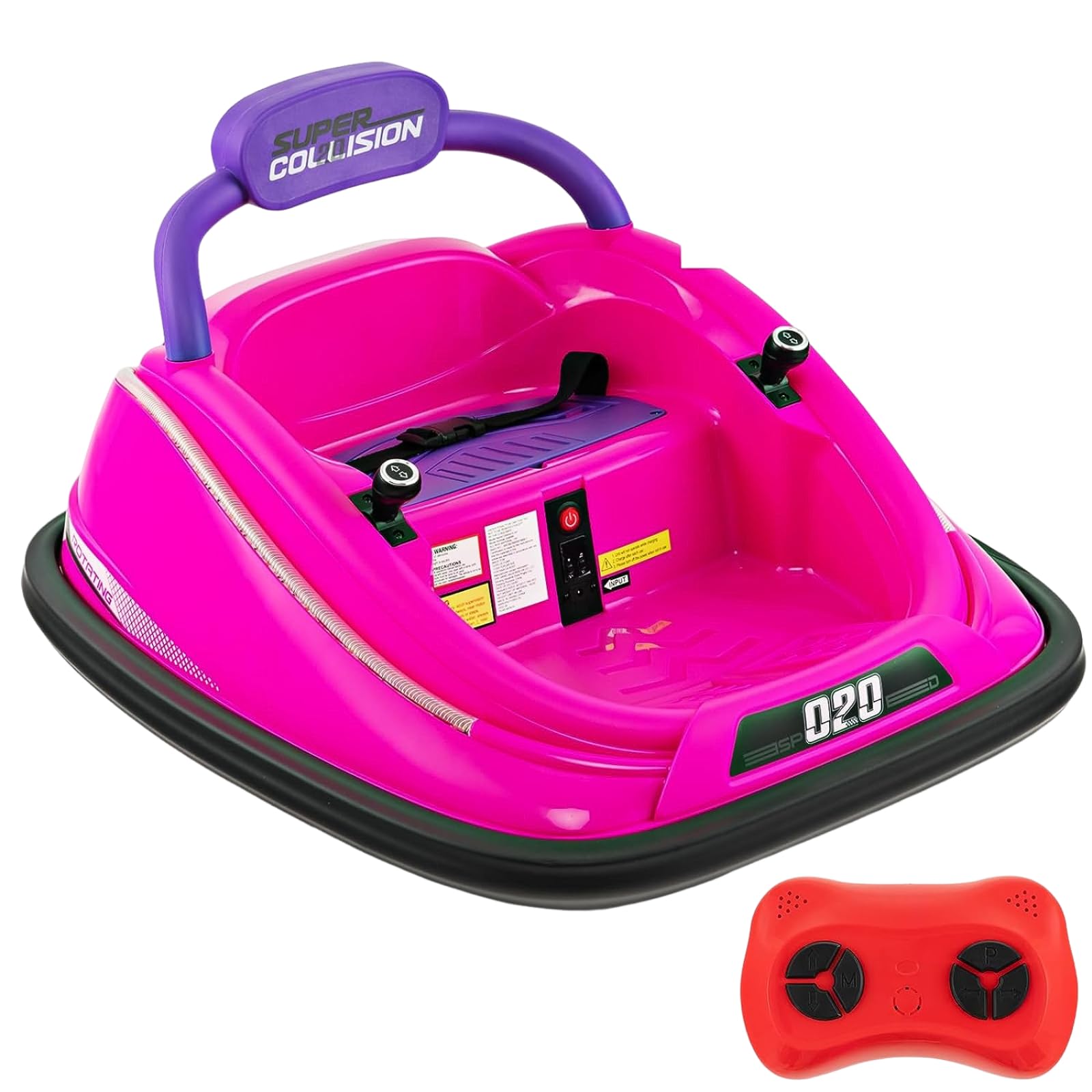 Maxmass 12V Kids Bumper Car, 360° Spin Toddler Electric Ride on Waltzer Car with Remote Control, Lights & Music, Dual Joystick and Safety Belt, Children Battery Powered Vehicle for Boys Girls (Pink)
