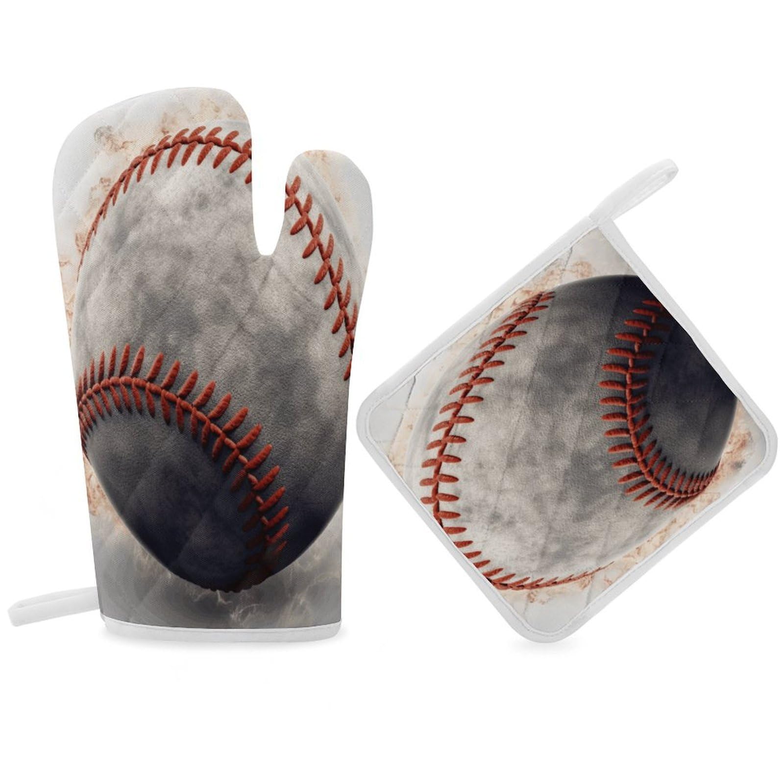 Baseball Oven Mitt Thick Substantial Heat Insulation Gloves Soft Skin-Friendly Temperature Resistant Oven Mitts for Cooking Lover Cooks