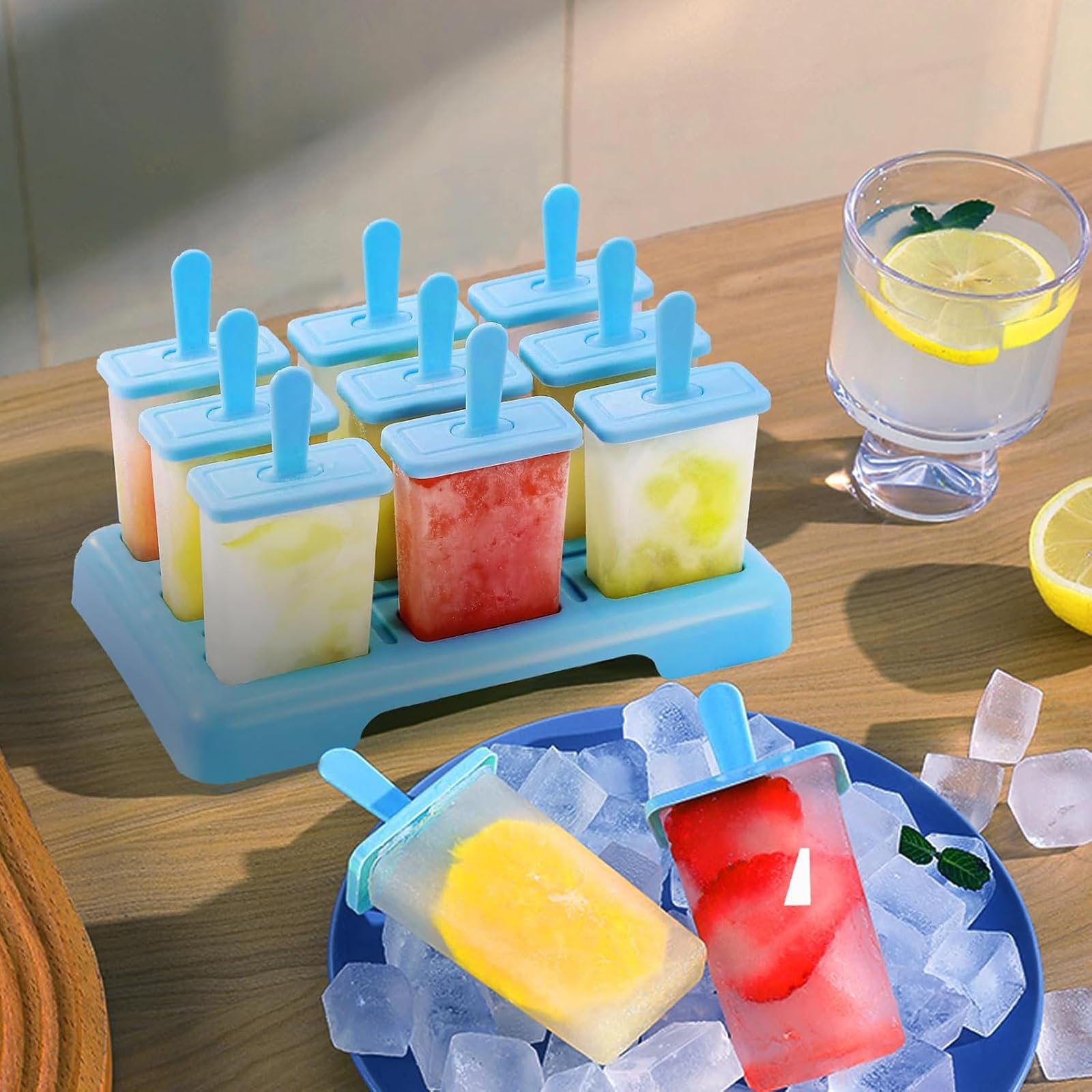 Eisformen Eis Am Stiel, 9 Wiederverwendbare Eisform, Wassereis Formen Aus Pp Mit Trichter & Bürste, Diy Eis Am Stiel Formen Set Für Hausgemachtes Fruchteis & Joghurt, Blau Küche, Haushalt &