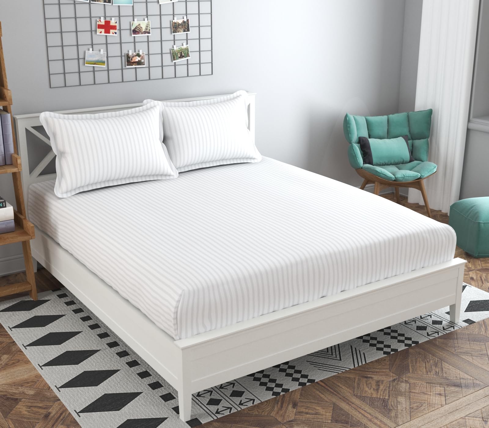 Olive Striped Cotton Bedsheet - Single Bed -18