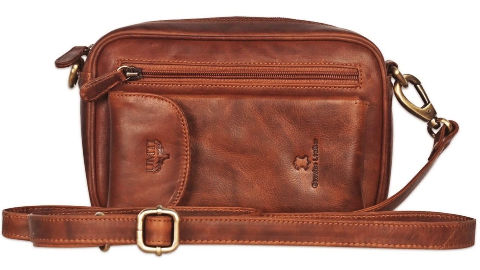 Leder Handgelenktasche für Unisex aus Rindleder 21- (147A) Herrentasche echtes Leder Tasche Bag Neu Farbe Cognac