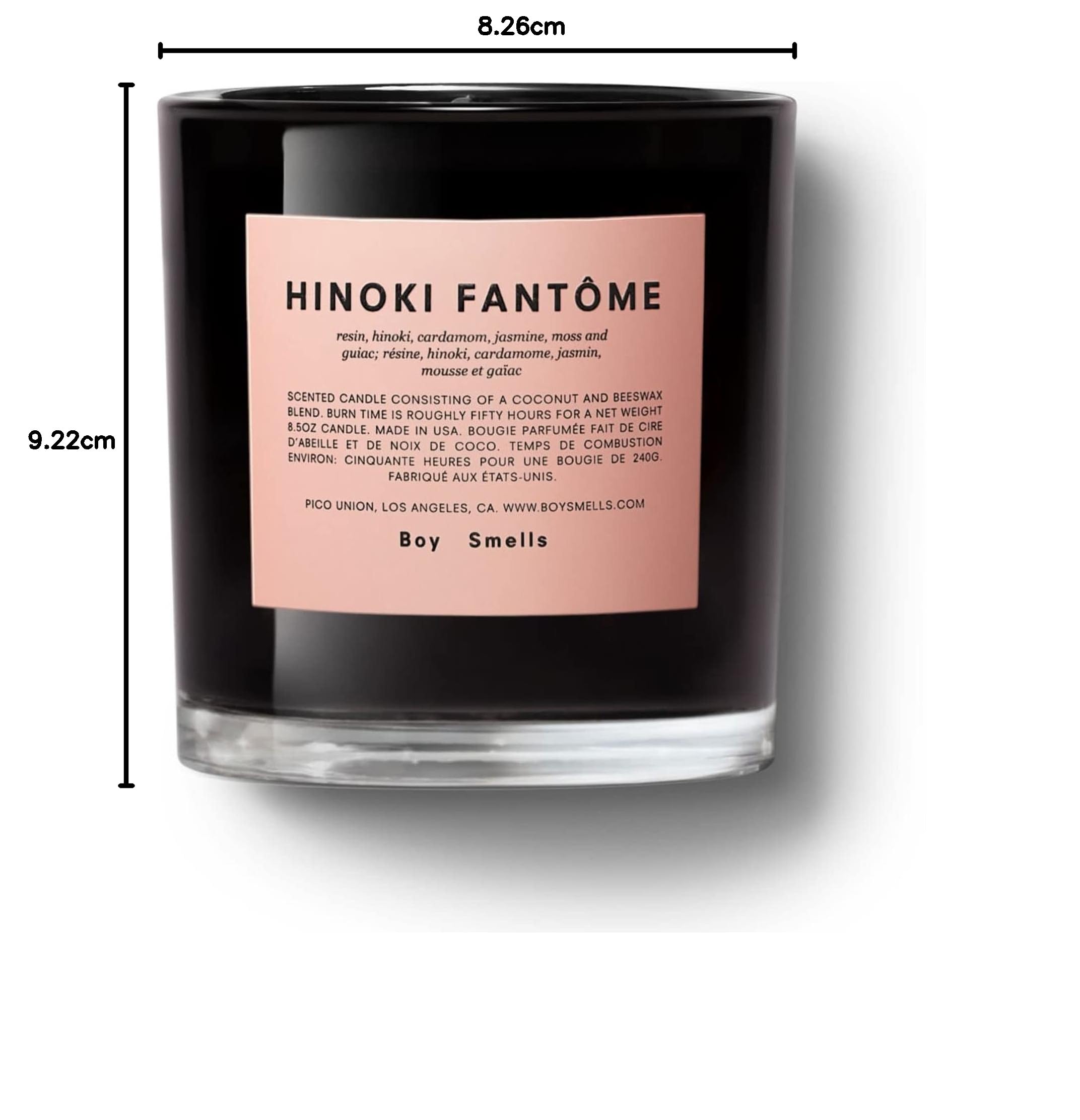 Hinoki Fantôme Boy Smells Świeca, 50 godzin długiego palenia, mieszanka wosku kokosowego i wosku pszczelego, luksusowe świece zapachowe do dekoracji domu, 250 ml