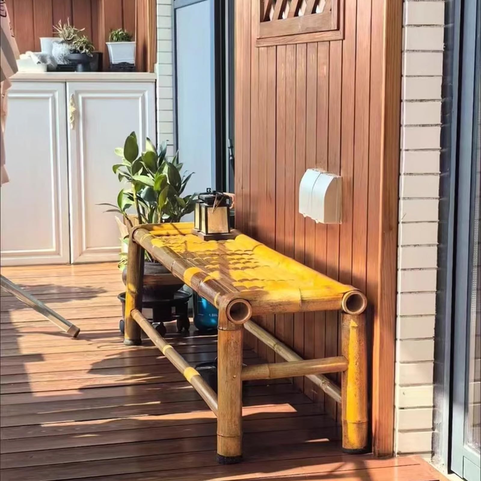 Panchina da Giardino in Bambù per Patio, Divanetto a Due Posti, Panche da Esterno Resistenti Alle Intemperie Panca Esterno per Giardino, Patio, Balcone, Carico Massimo 300 Kg(100x35x40cm/39x14X16in)