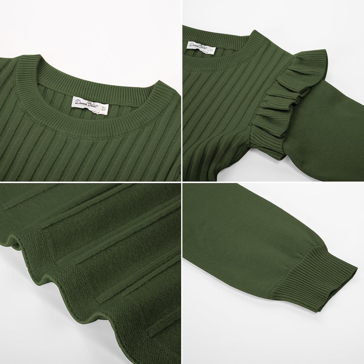 Danna Belle Girls Sweater Dress Lantern Sleeve Ruffled Fall Winter Dresses 5-12Y - Image 5