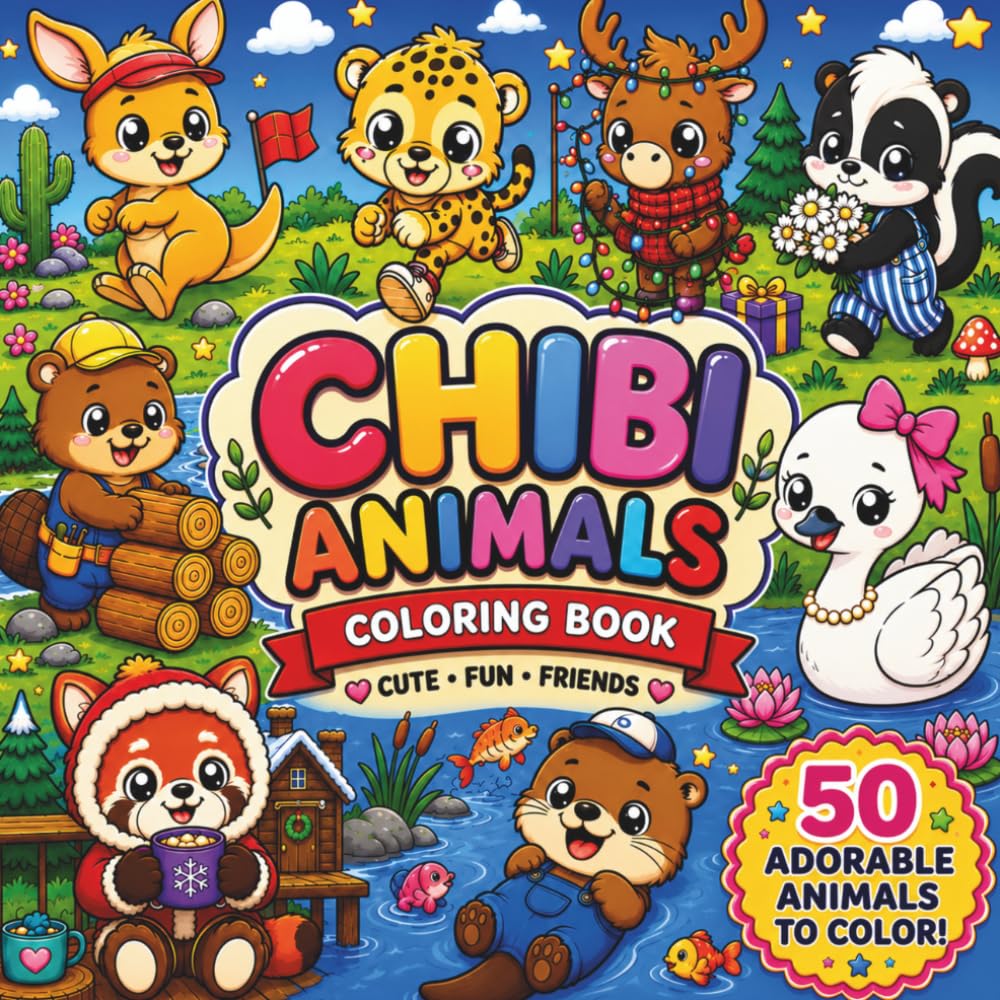 Chibi Animals Coloring Book: Cute Kawaii Creatures and Adorable Fun Cartoon Animals for Kids
