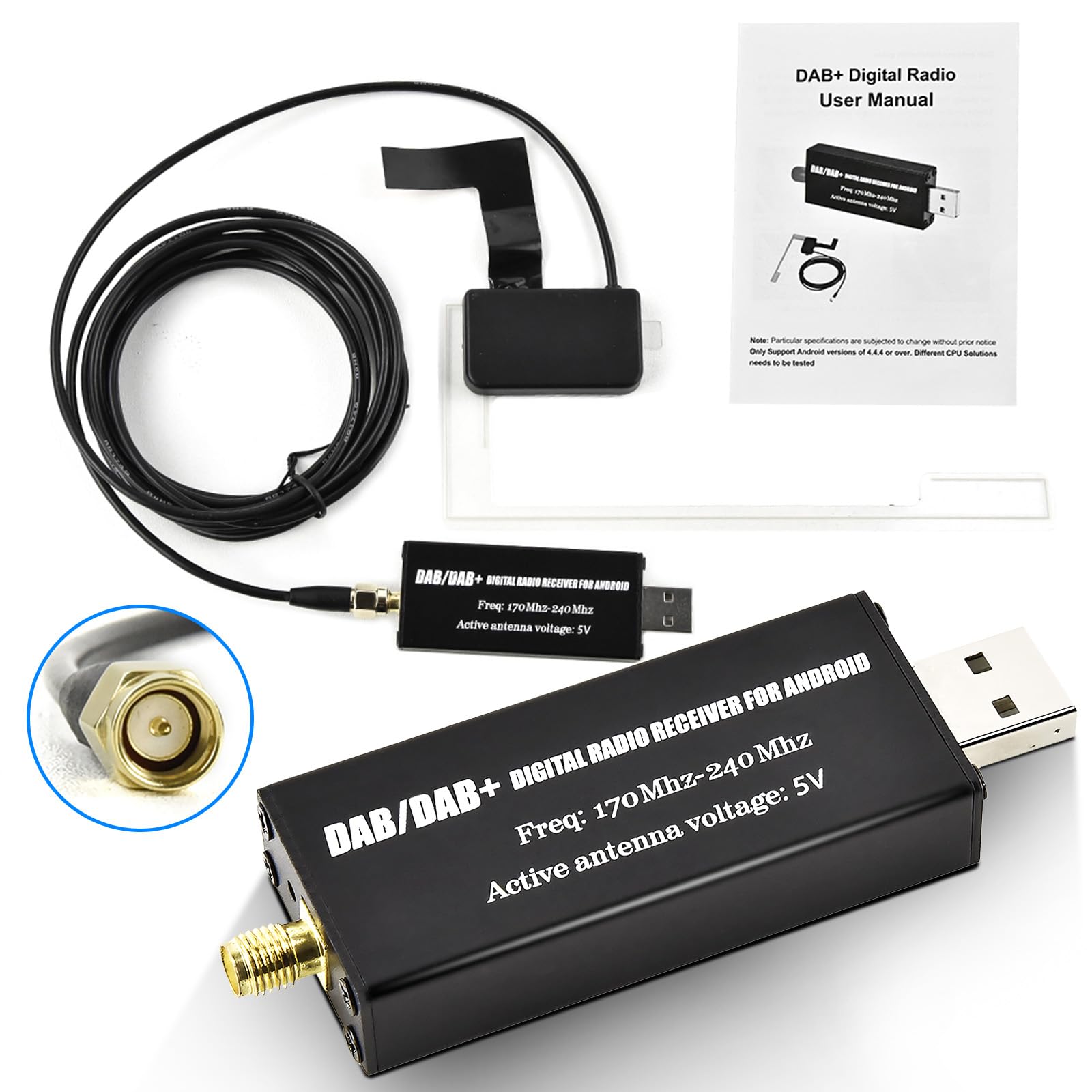 VECHTEL Adapter DAB, odbiornik USB DAB+ antena radiowa Dongle do radia samochodowego z systemem Android