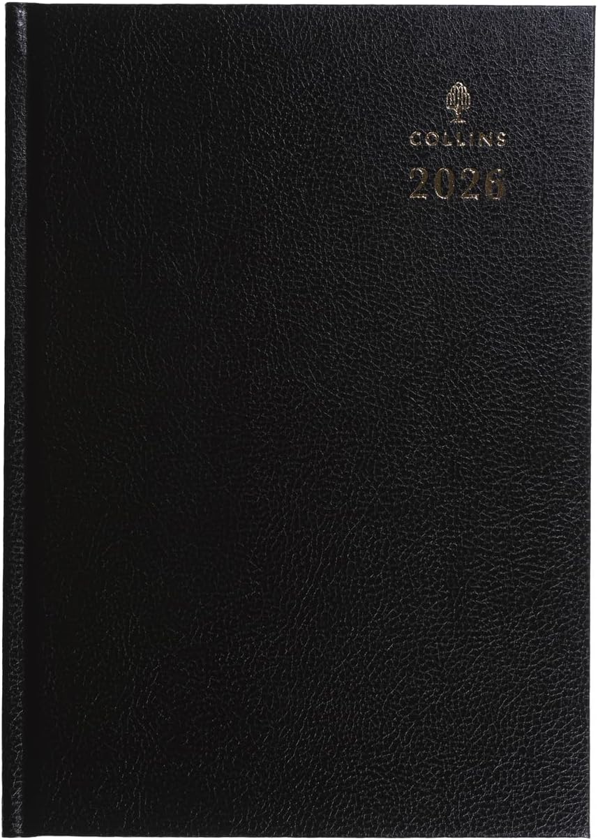 Collins - Desk - 2026 12 Month Calendar Year Planner, Week-To-View Diary, A5 Hard Cover - Black (35.99-26)