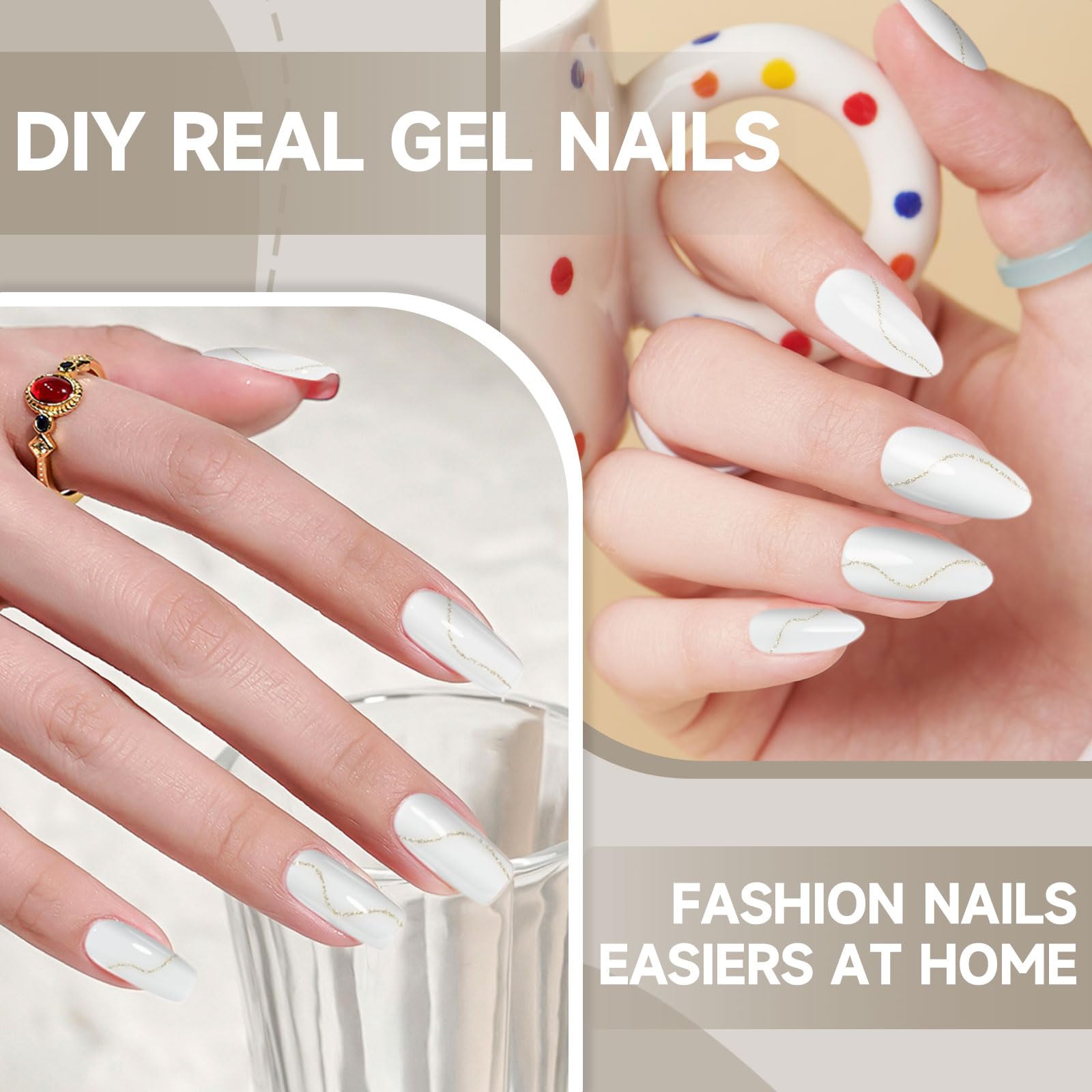 Semi Cured Gel Nail Strips,28 pcs French Nail Stickers Wraps(Gilded French),Long Lasting Nail Polish Stickers Work with UV Lamp ,Easy to Apply - Image 4
