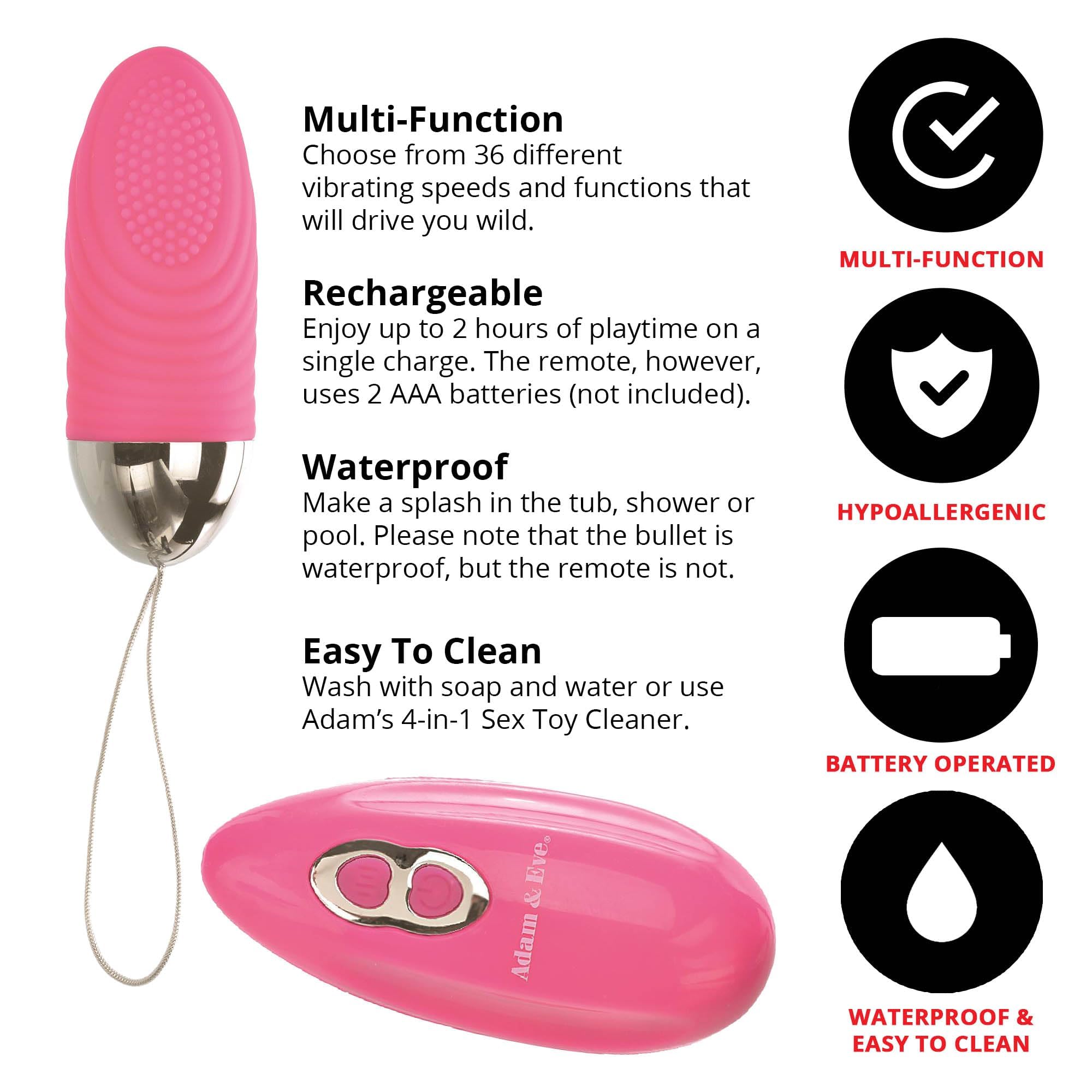 Amazon.com: Adam & Eve Turn Me On Rechargeable Bullet Vibrator with  Wireless Remote Control, Internal G Spot Clitoral Stimulation Female Adult  Sex Toys for Women & Couples, 36 Vibrating Speeds 3.5 in,
