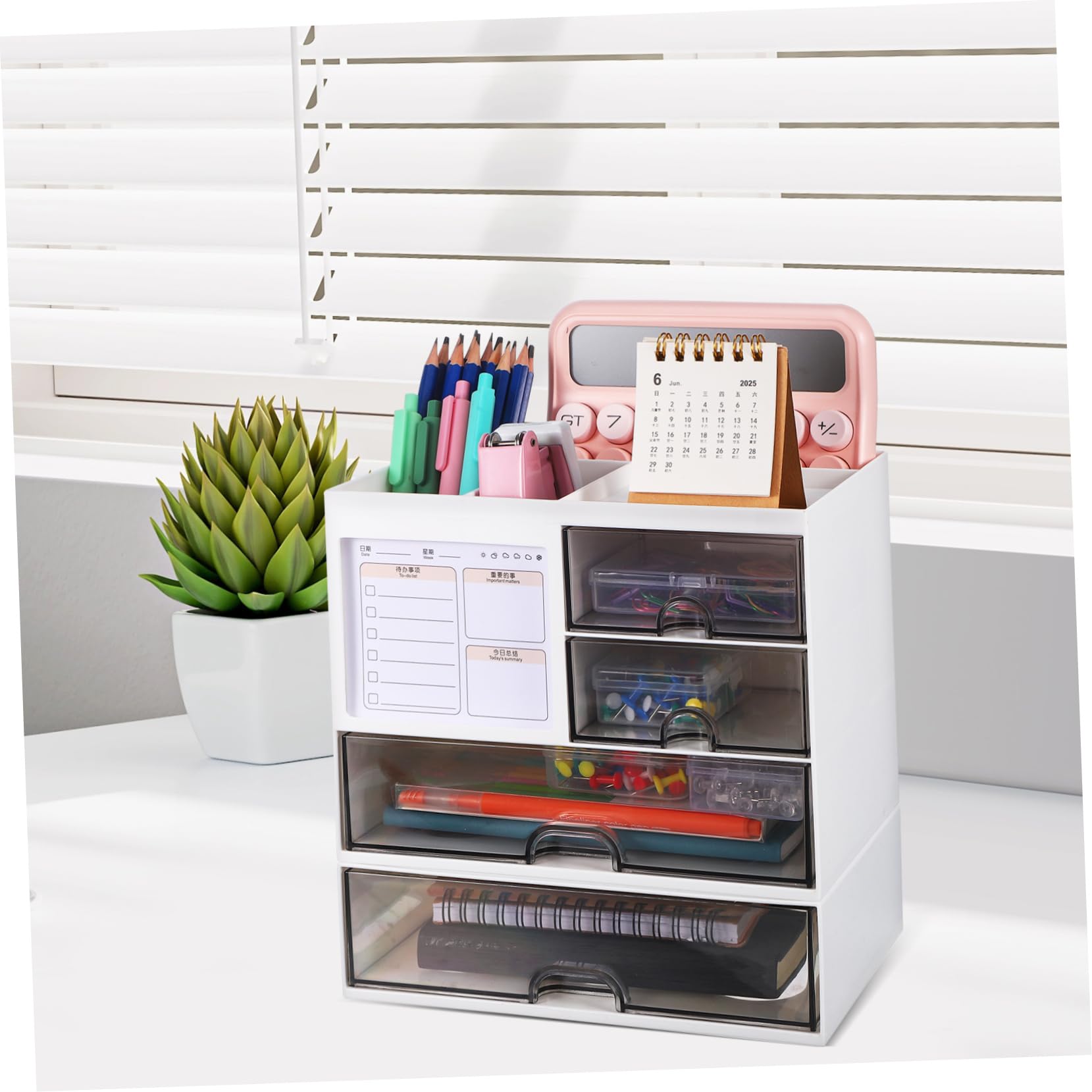 Alipis Caja de Plástico para Organizar Maquillaje y Útiles Escolares Organizador de Escritorio con Hogar Cajón de Almacenamiento para Papelería de Oficina