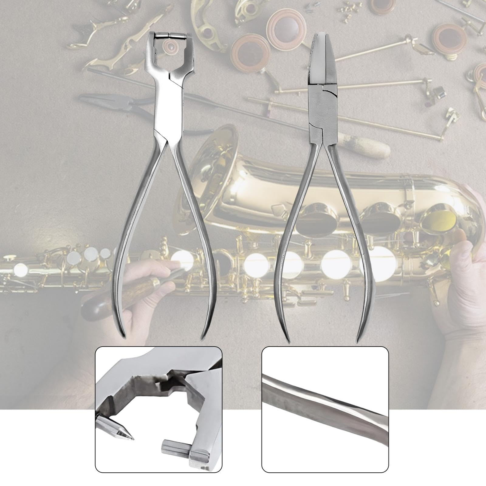 Generic 2 Pezzi Pinza Riparazione Sax Pinza Rimozione Molla Strumento Legno Manico Antiscivolo Acciaio per Sassofono Flauto Oboe Adatta per Tecnici Laboratori, 2 Pezzi