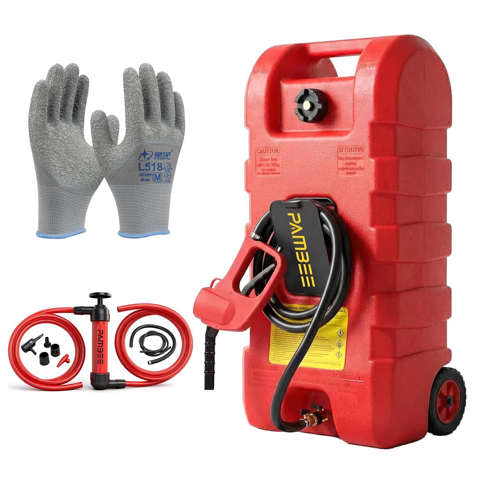 PAMBEE 15 Gallon Fuel Caddy with Hand Siphon Pump