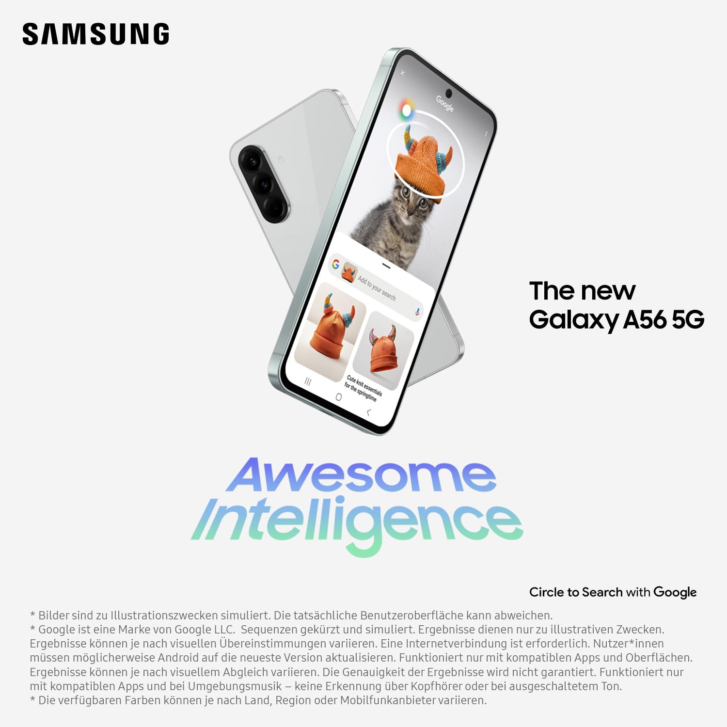 Samsung Galaxy A56 5G AI Smartphone ohne Vertrag, Simlockfreies AI Handy mit Android, 8 GB RAM, 128 GB Speicher, 50-MP-Kamera, Awesome Graphite, 2,5 Jahre Herstellergarantie [Exklusiv auf Amazon]
