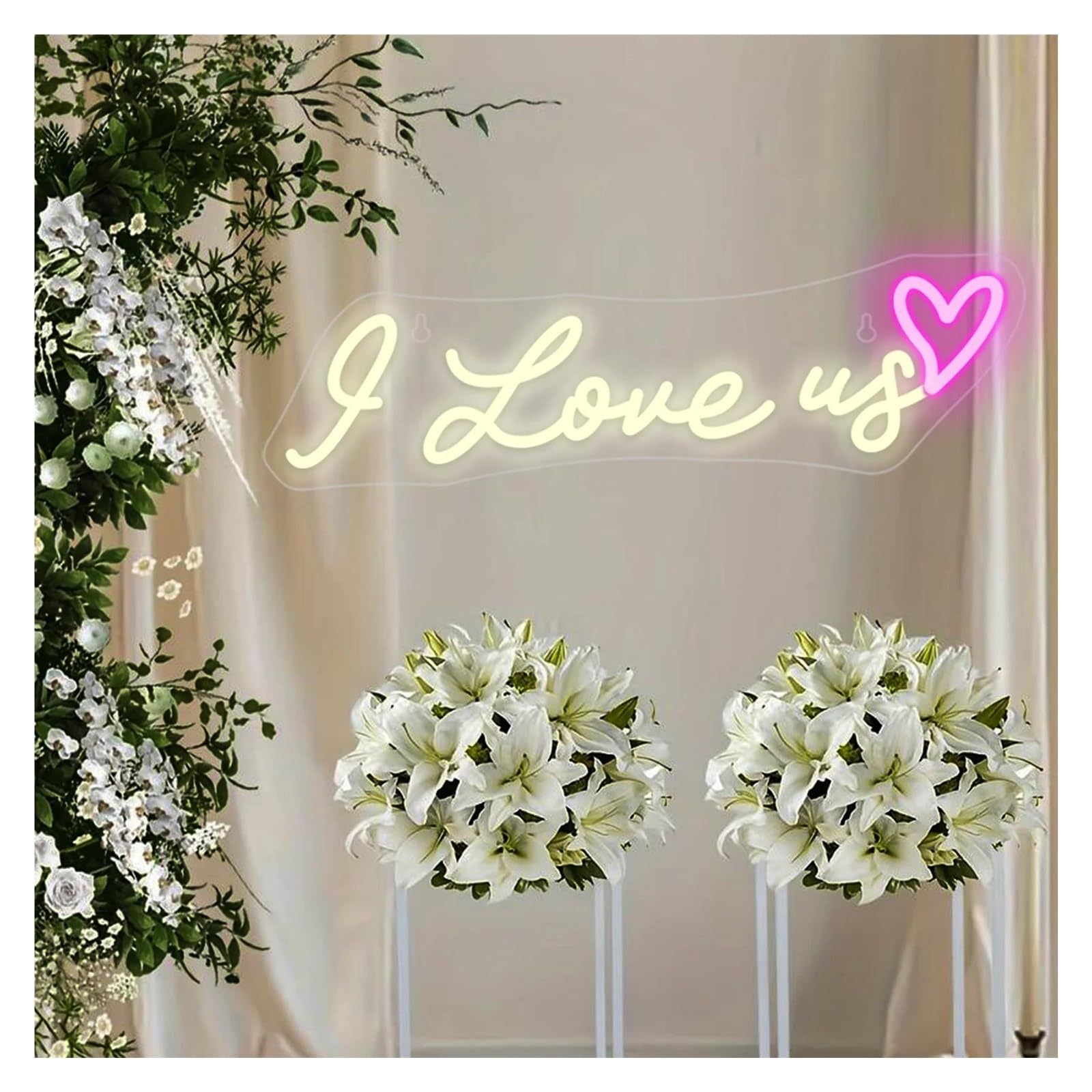 Wiszące neony artystyczne Neonowa Tablica I Love Us Z Sercem Do Dekoracji Ściennej Ściemnialna Tablica Świetlna Do Sypialni, Na Przyjęcie Z Okazji Zaręczyn 42X13cm(B)
