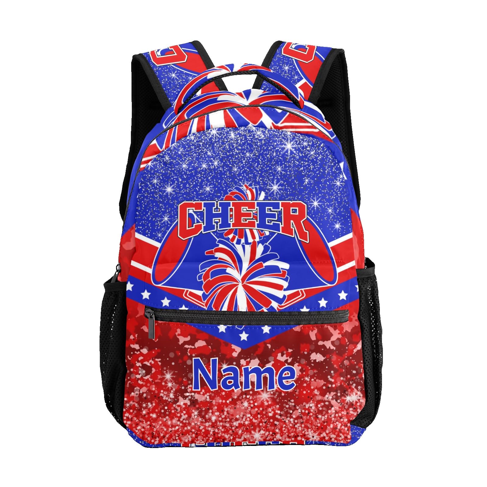 Zaaprint Cheer Red Blue Cheerleader School Backpack Waterproof Shoulder Bag for Sport Training Competition Gift