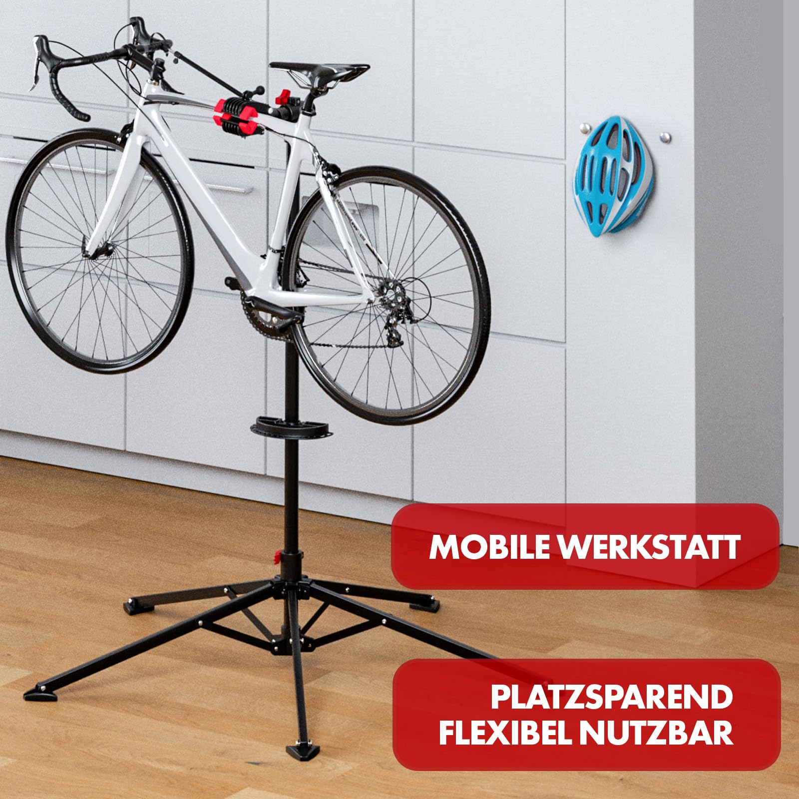 KARAT Uchwyt montażowy do rowerów, stojak naprawczy 360°, regulacja wysokości, obrotowy z dużą półką na narzędzia, wytrzymały do rowerów górskich do 30 kg (Lois)