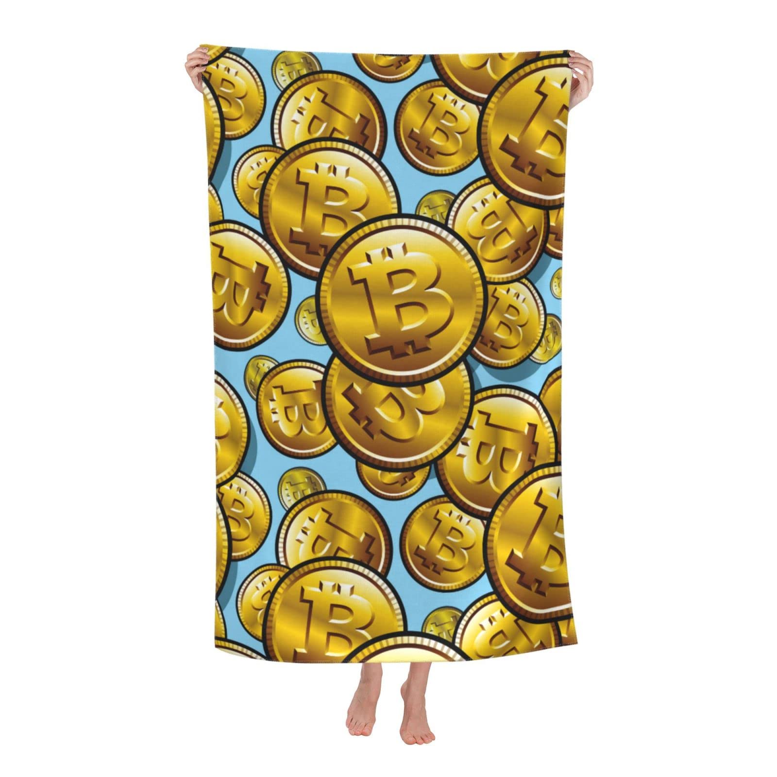 Amazon.co.jp: ビットコイン暗号通貨シンボルビーチタオル - 52 x  32インチ特大プールタオルソフトスイムタオルマイクロファイバーバスタオル大人女性男性用 : ホーム＆キッチン