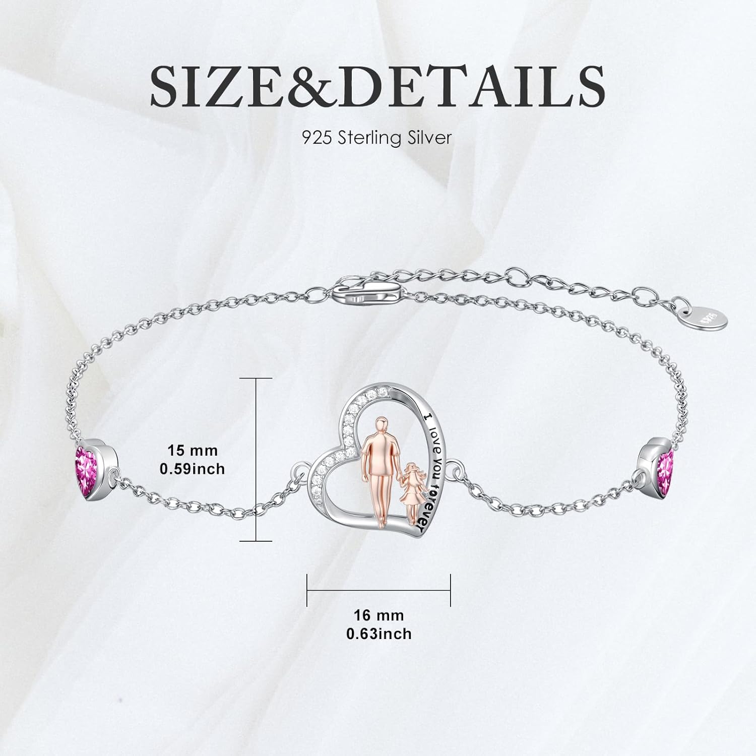 PROESS 925 Sterling Silver Father Daughter Bracelet 12 Birthstones Daughter Bracelet Jewelry for Women Valentine's Day Christmas Birthday Gift For Mother Daughter