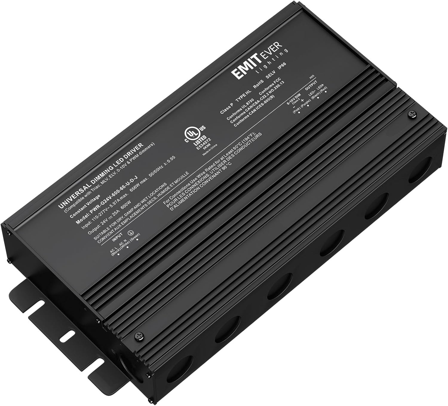 EMITEVER Dimmable Led Driver, 600W AC 110V-277V to DC 24V Transformer, 5-in-1 Dimming: ELV/MLV/TRIAC / 0-10V / 1-10V / 10V PWM/Potentiometer, Waterproof IP67 and UL Listed
