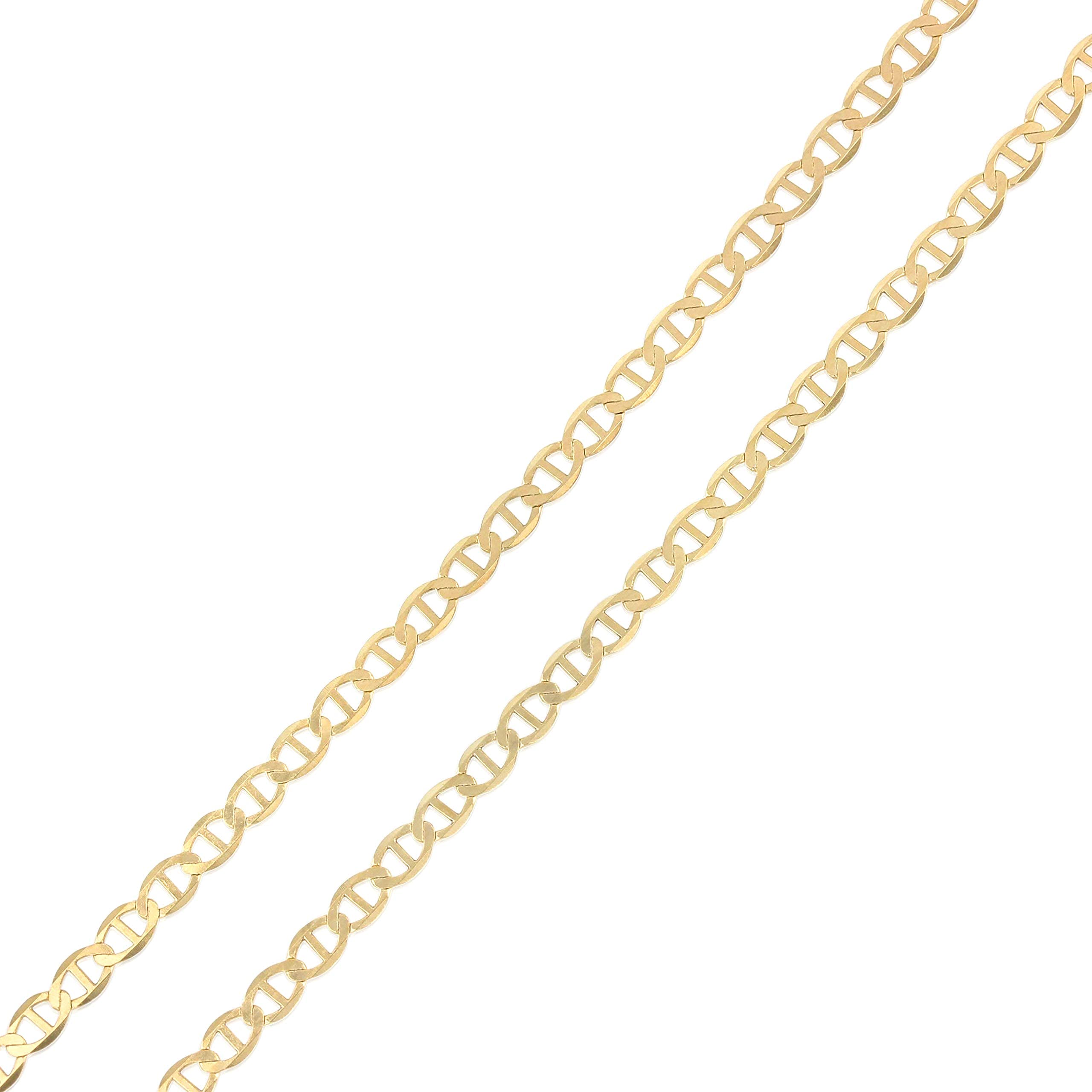 Ioka - 14K REAL Solid Gold 2.5mm Flat Mariner Chain Necklace with Lobster Clasp
