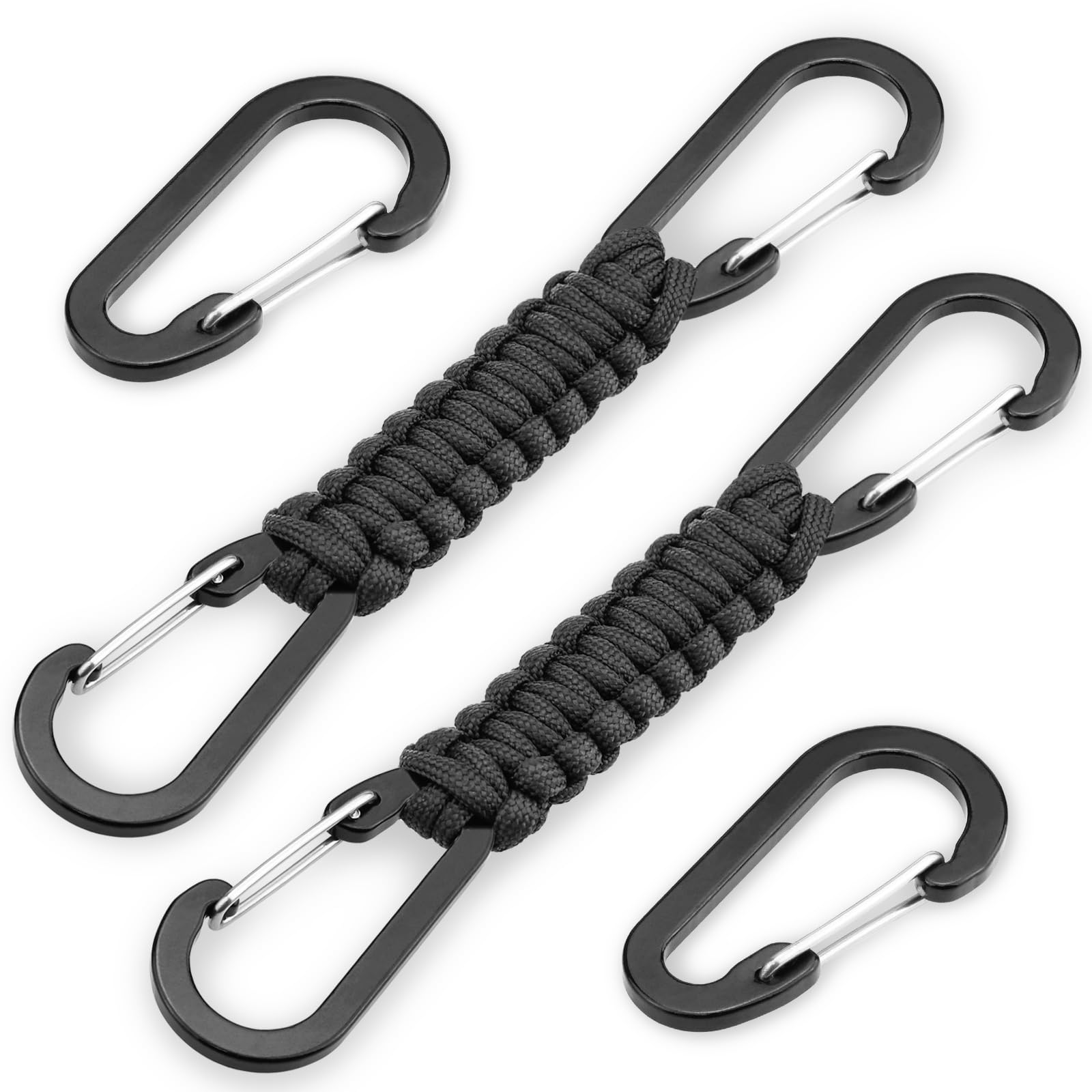 Ancable Heavy Duty Lanyard Keychain with Clips 2 Pack, Paracord Keychain Carabiner Clips with Locking D Ring Hooks Hangers for Keys, Tools, Backpack etc.