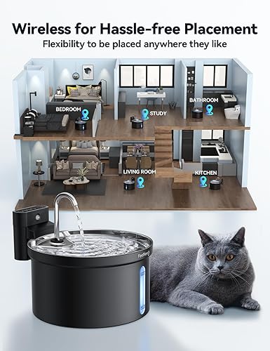 Miniatura 2 de Fuente de agua inalámbrica para gatos separación de agua y batería FEELNEEDY Fuente para gatos de 4000 mAh, fuente inalámbrica para mascotas con