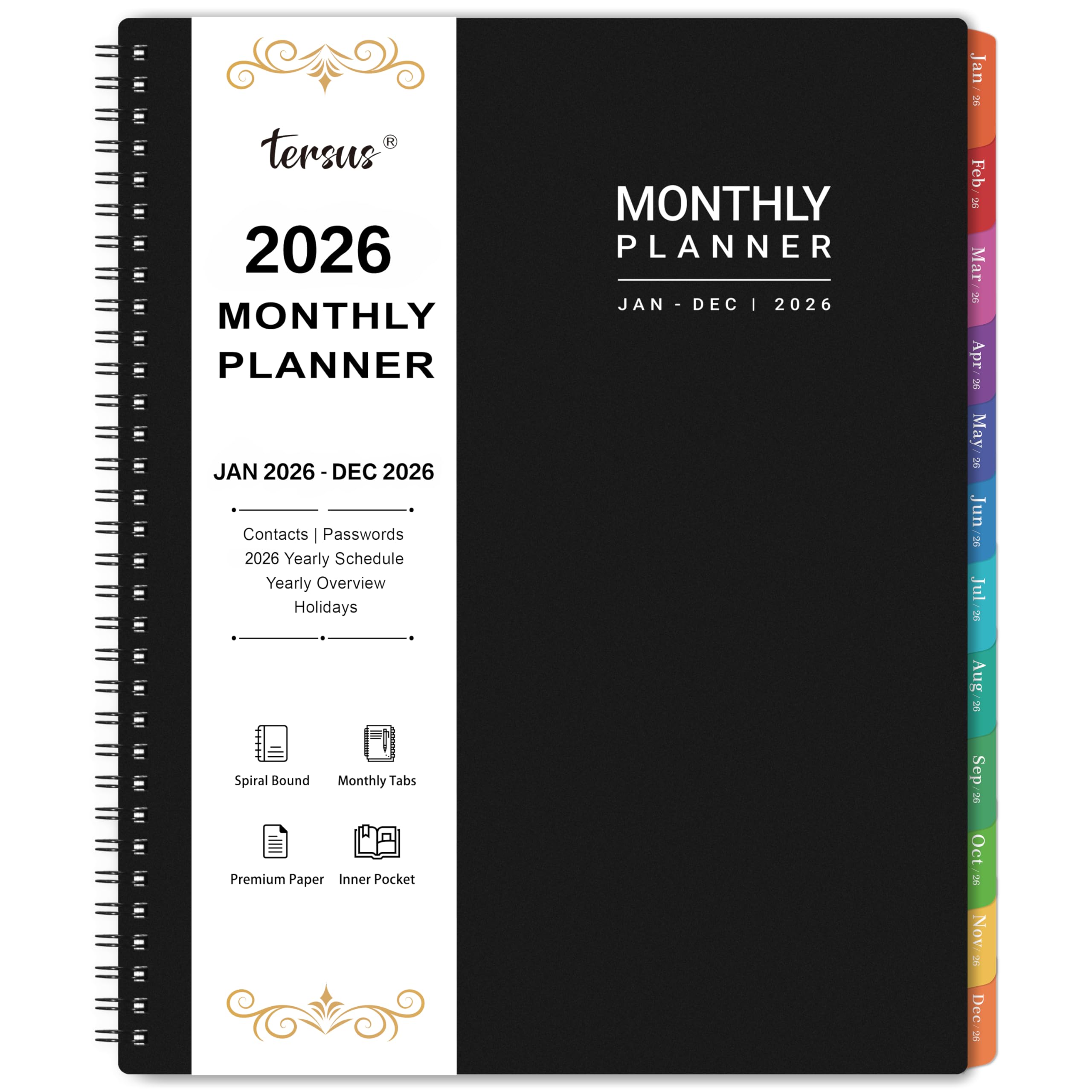 2026 Monthly Planner - Jan 2026 - Dec 2026, 9" x 11", 12 Months Planner Calendar 2026, Colorful Monthly Tabs, Suitable for School & Work