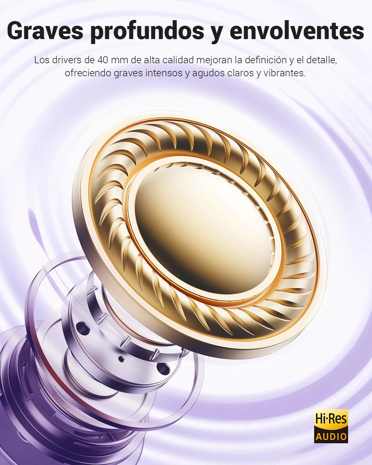 Wentronic Y01 Auriculares Inalámbricos Bluetooth 5.3 con Cancelación de Ruido, Sonido Hi-Res, 48h de Reproducción, Cascos Plegables sobre-Oreja con Micrófono para iOS/Android/PC – Morado