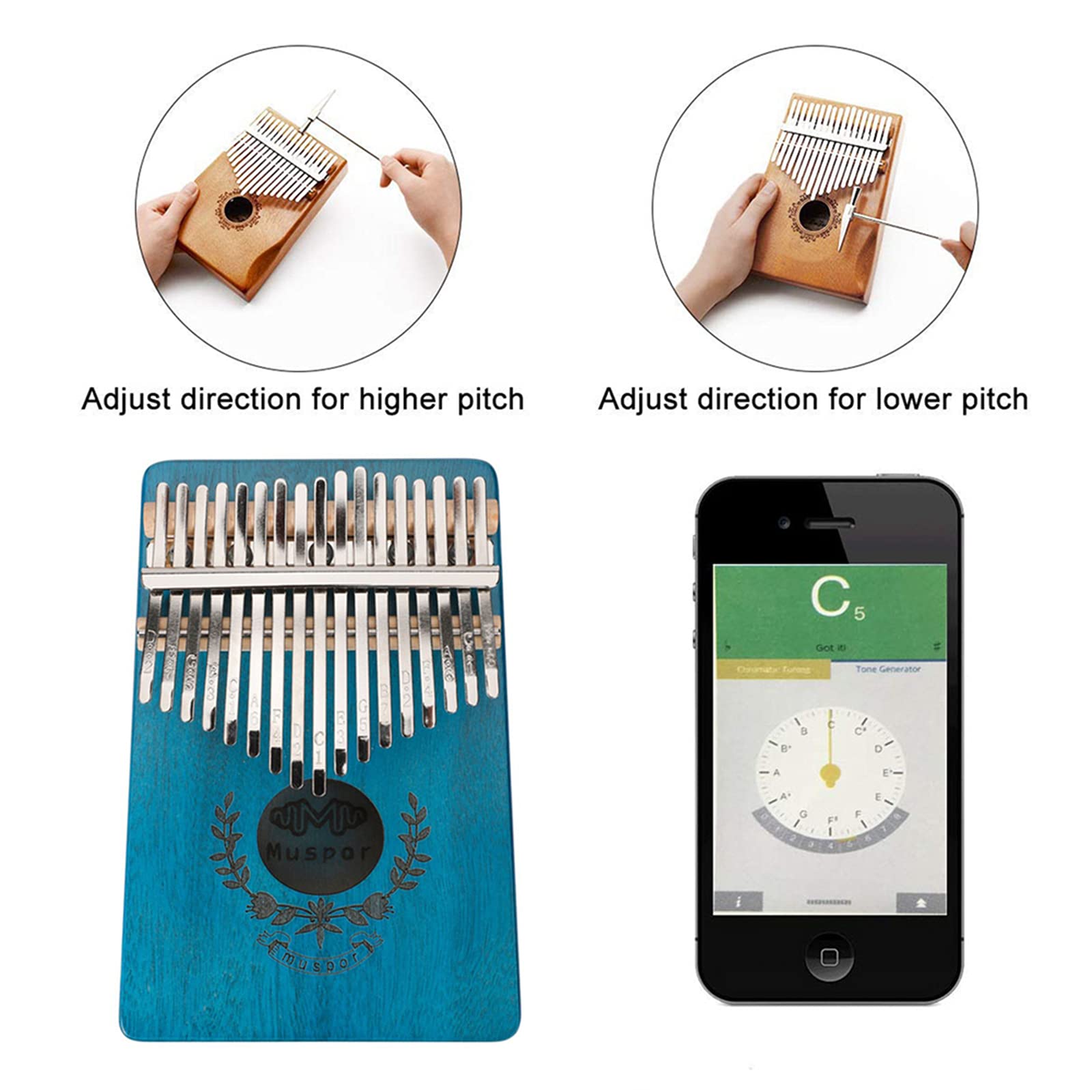 Kalimba 17 Clés, Pouce Piano Haute Qualité Doigt Instrument, Tuning Hammer Marimba Cadeau Musical pour Débutants Enfants Adultes