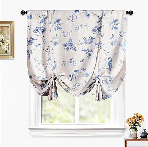 Miniatura 10 de Leeva Cenefa de cortinas con lazo para dormitorio, patrón de flores rústicas con filtro de luz, cenefas de tratamiento de ventana para porche, un