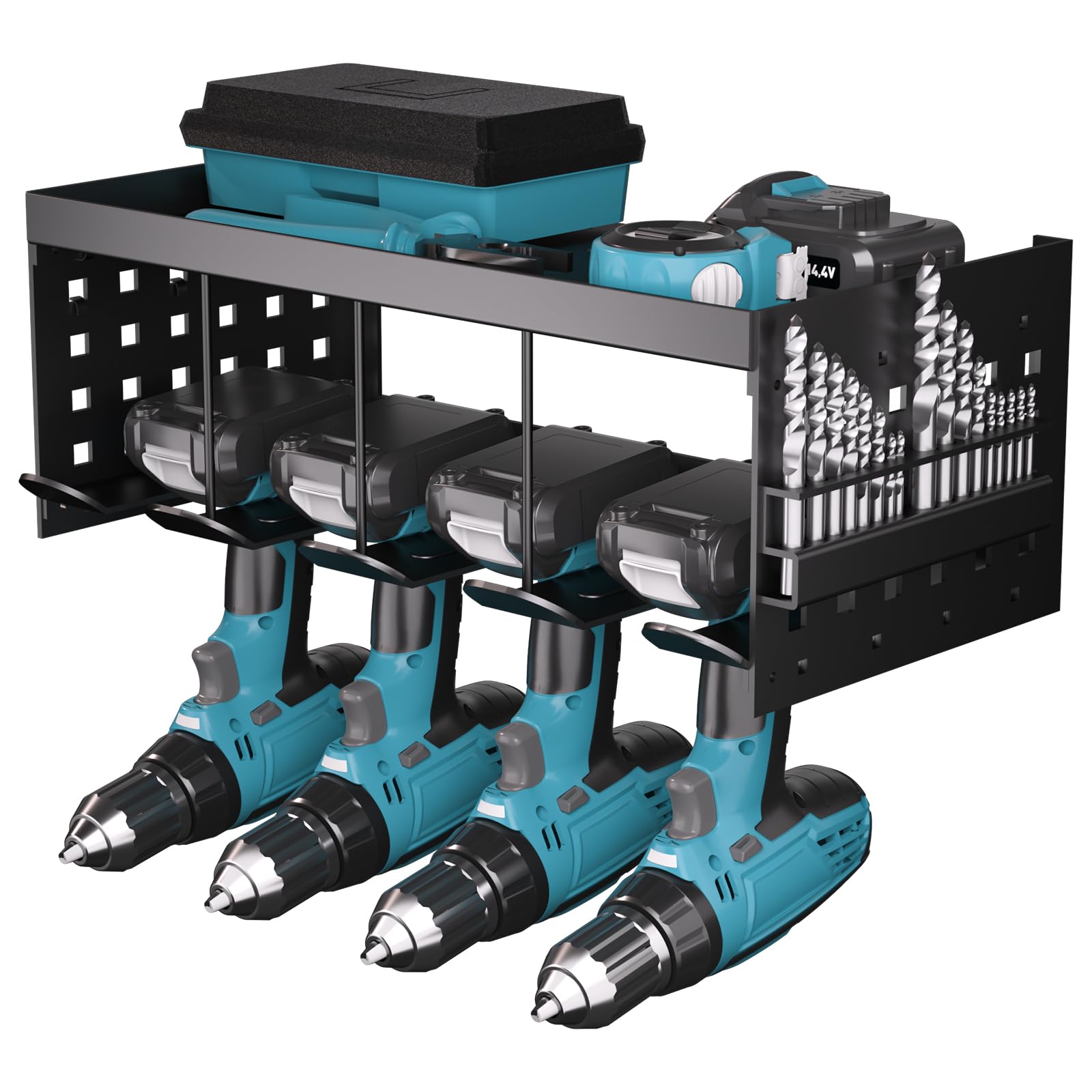 Rangement pour outils-Support mural - Perceuse à percussion - 4 emplacements - Pour perceuse électrique - Montage mural - Étagère de rangement - Tournevis - Organisateur d'outils