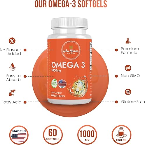 Miniatura 3 de Omega 3  1000mg  Aceite de pescado  Ácidos grasos  EPA y DHA  Sin OMG  60 cápsulas blandas