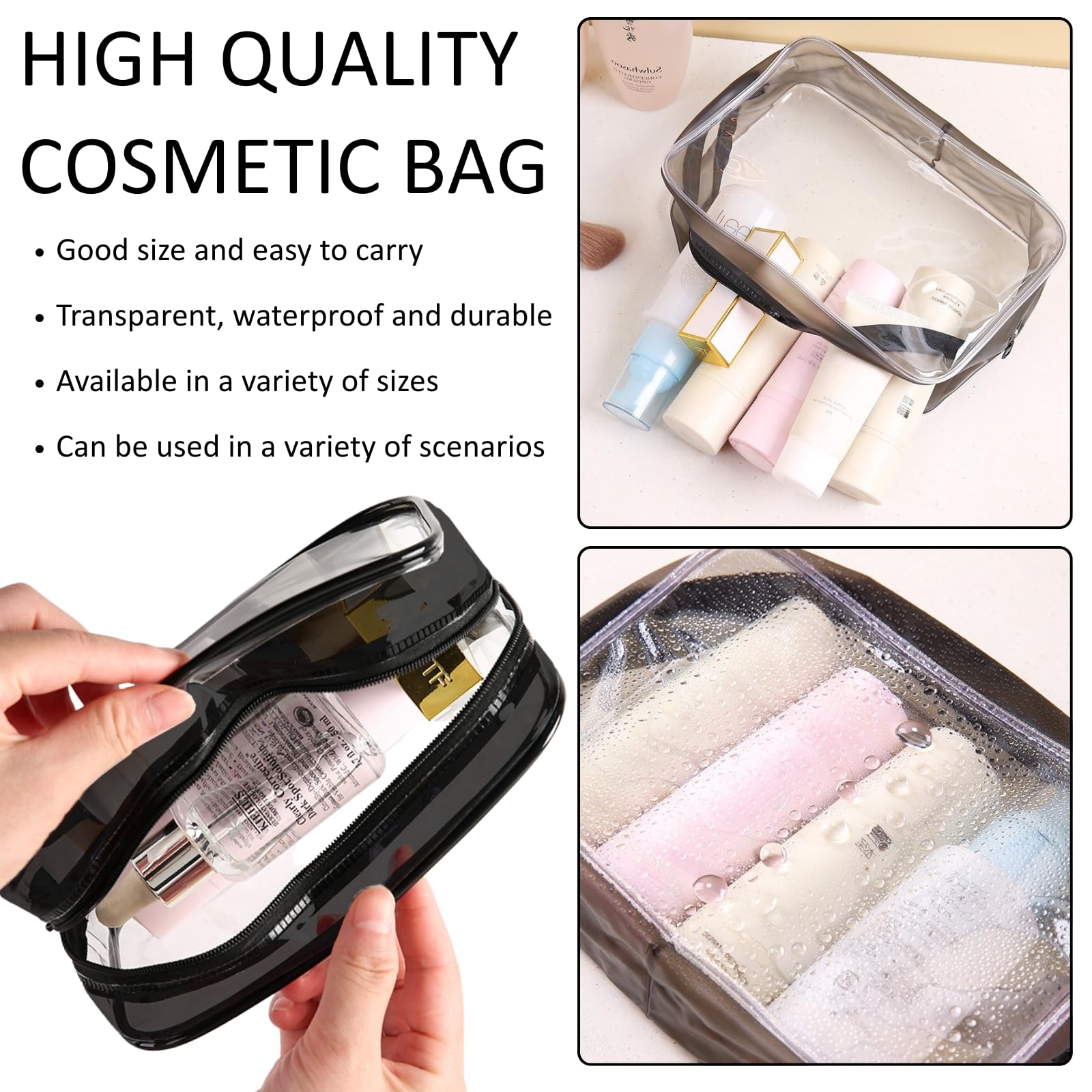 KEYRI 4 Pièces Trousse de Toilette Transparente Étanche Trousse de Voyage Sacs d'avion Multifonction Trousse Voyage TSA Kit Voyage Avion Sac Cosmétiques Organisateur Valise pour Homme et Femme (Noir) - 5