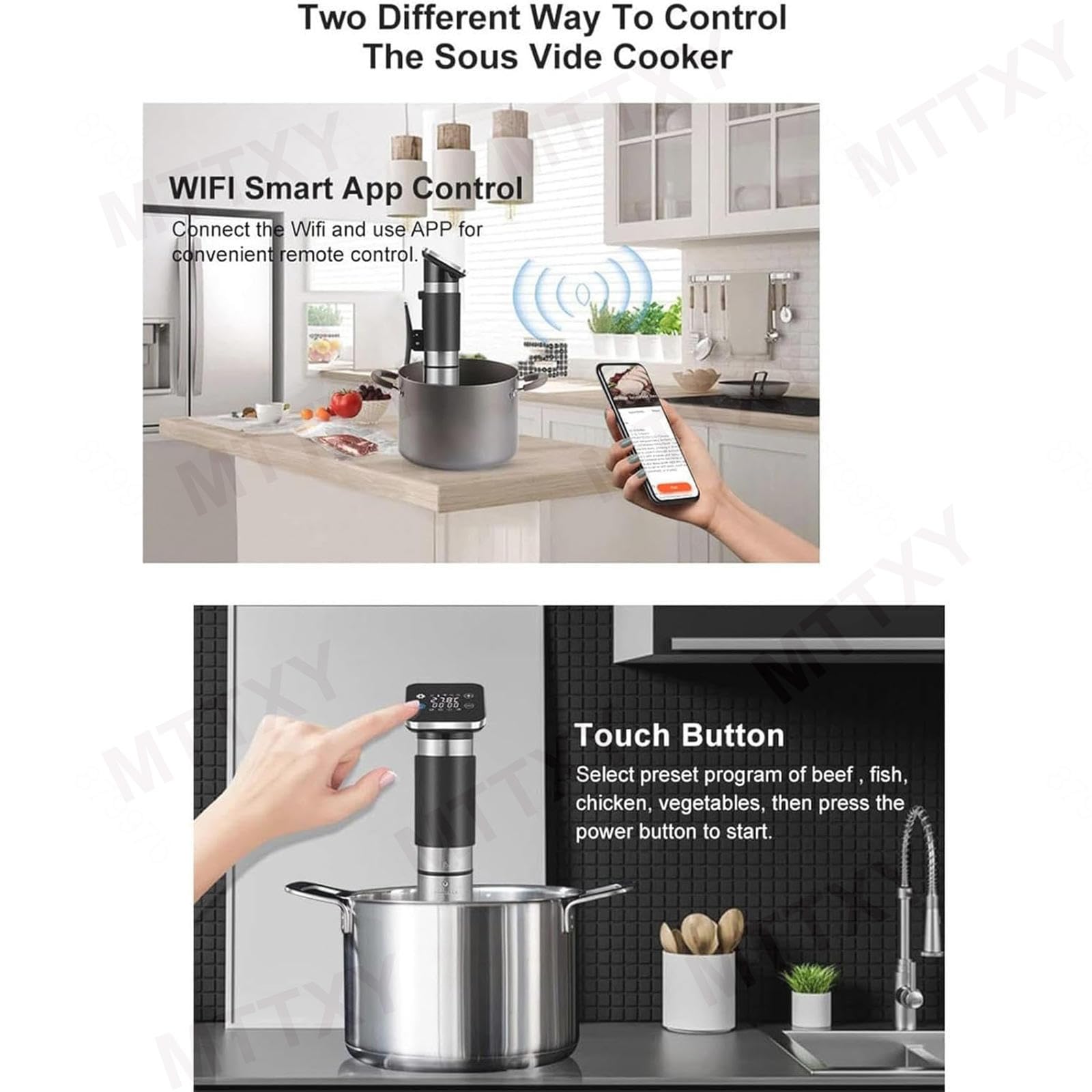 Olla Sous Vide de 1300 W, Dispositivo Sous Vide de Agua con Temporizador Digital y Control de Aplicaciones, Control de Temperatura 0-90 °C, Calefacción por Circulación 3D y Ultrasilencioso