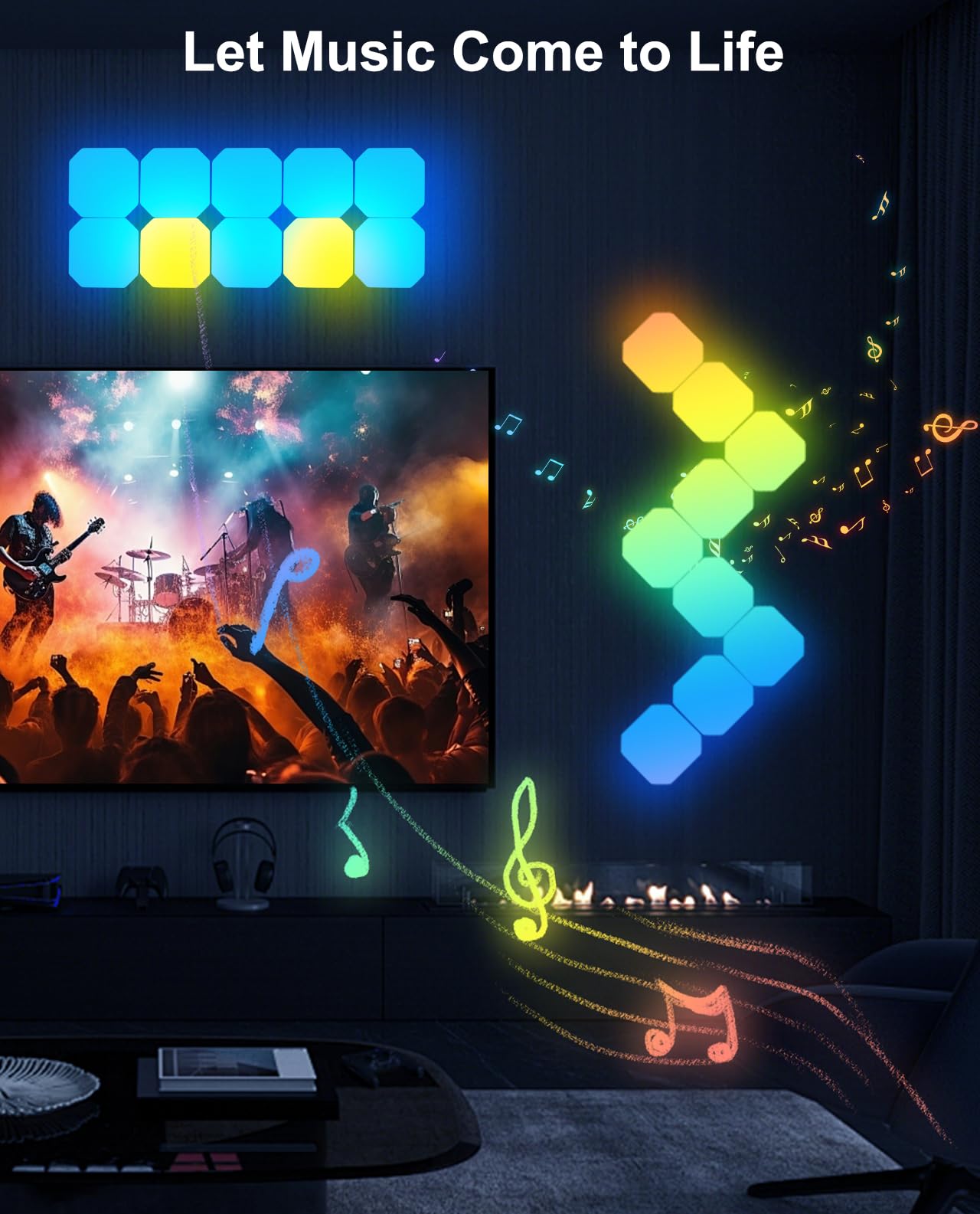 Hexagon LED Panel Wandleuchte, Smart RGBIC Gaming LED Wandpaneele Beleuchtung 12 DIY Quadrate Funktioniert mit Alexa und Google Assistant, Musik Sync App-Steuerung für Gaming Setup Wohnzimmer TV Deko