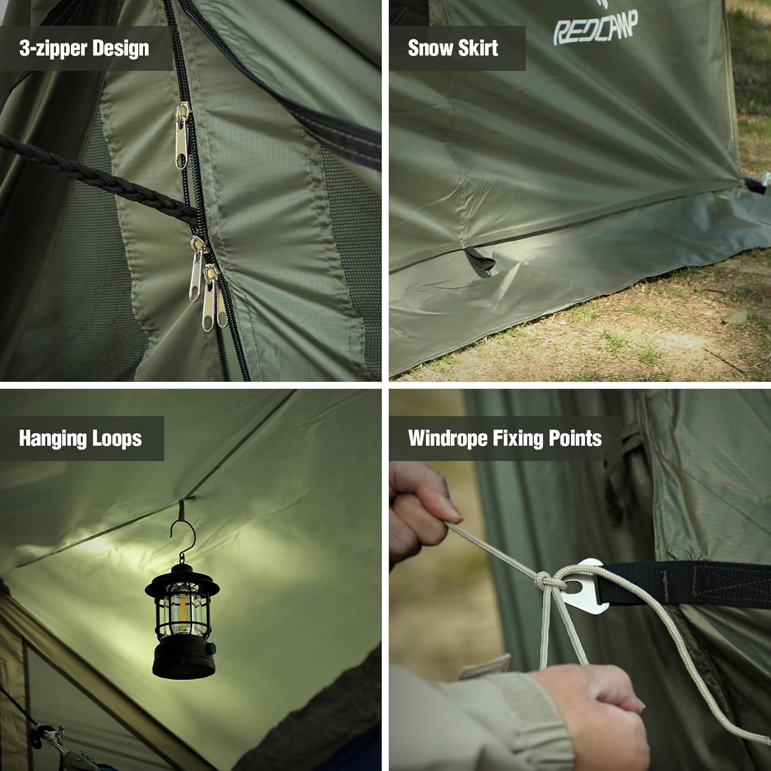 REDCAMP Hängemattenzelt, geräumiges, vielseitiges Wandzelt mit Schneeschürze, winddicht, wasserdicht, für Holzofen, Bushcraft, Familie, Camping, Outdoor, Jagd