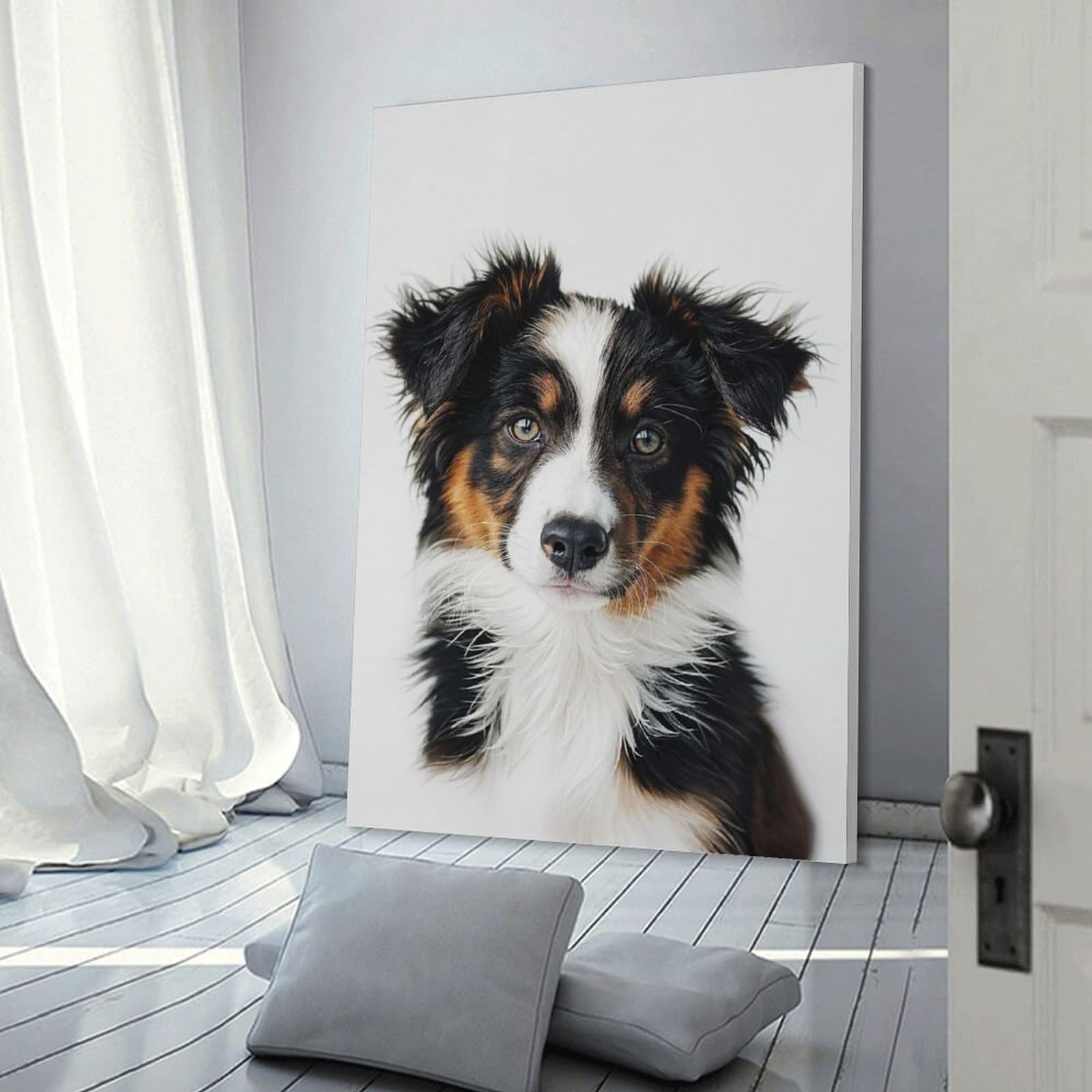 Junmoney Frame-Style-24 Baby Australian Shepherd Canvas Wall Art 24X36inch(60X90cm), For Art Walls, Layered Displays Or Homes, Decorative Artwork With Flexible Styling