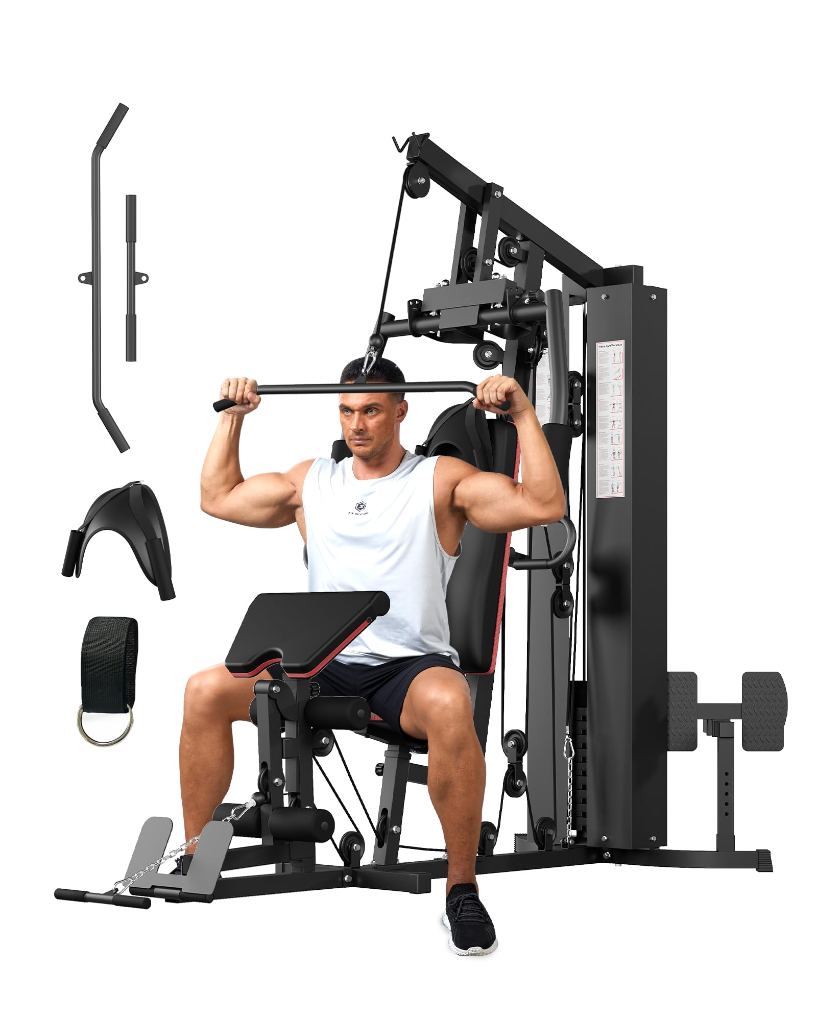 GarveeLife Home Gym Equipment Machine, Full Body Workout Machine with 150LBS Weight Stack, Multifunctional All in One Exercise Station with Preacher Curl Pad, Leg Developer for Strength Training